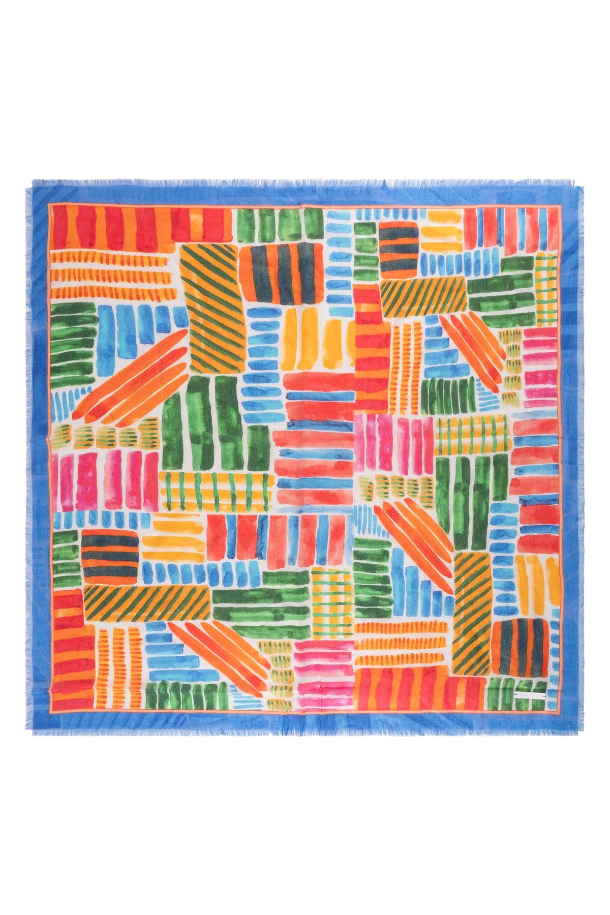 Mavi Jas İpekli Baskılı Kare Şal 70x70 cm