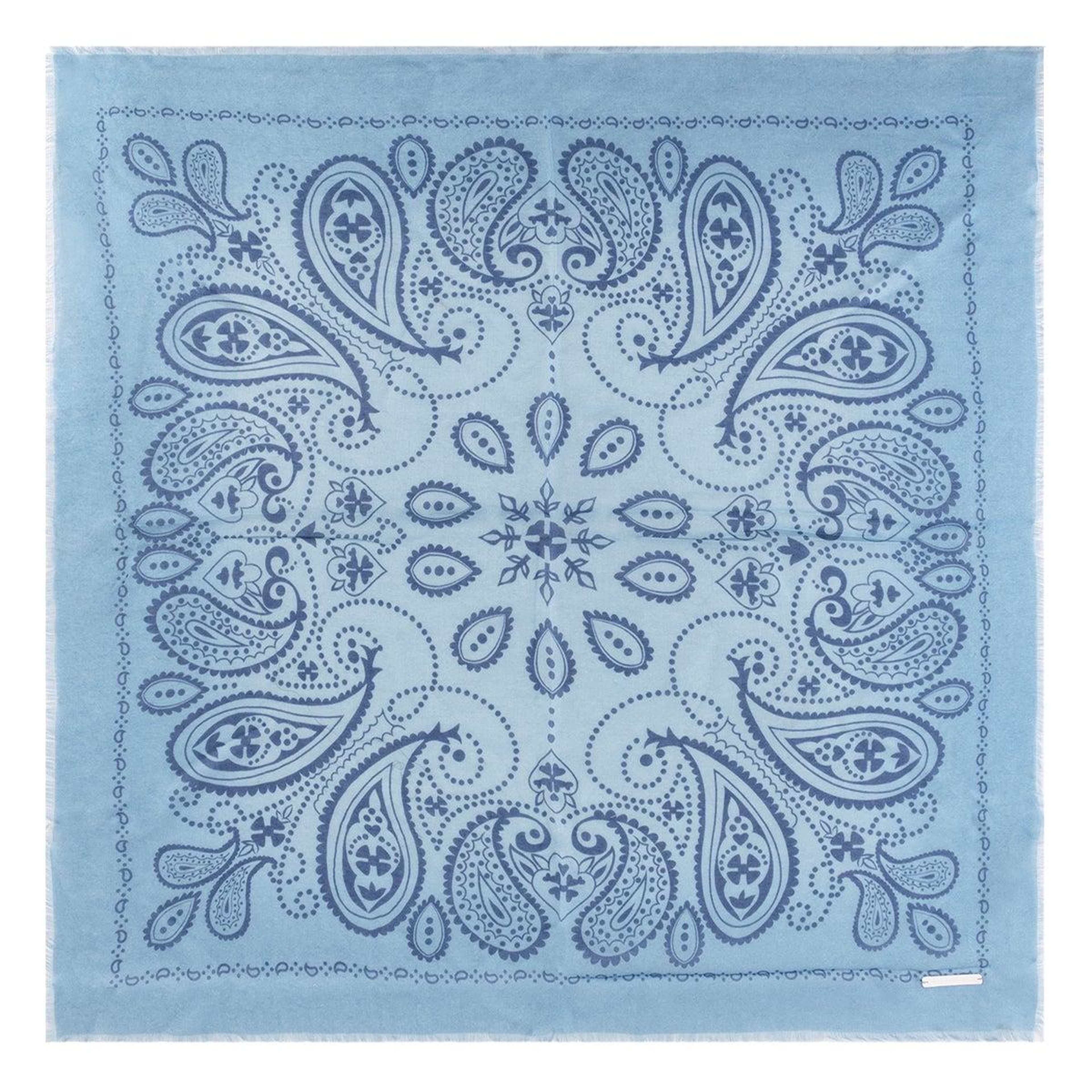 Açık Mavi Jas İpekli Baskılı Kare Şal 70x70 cm