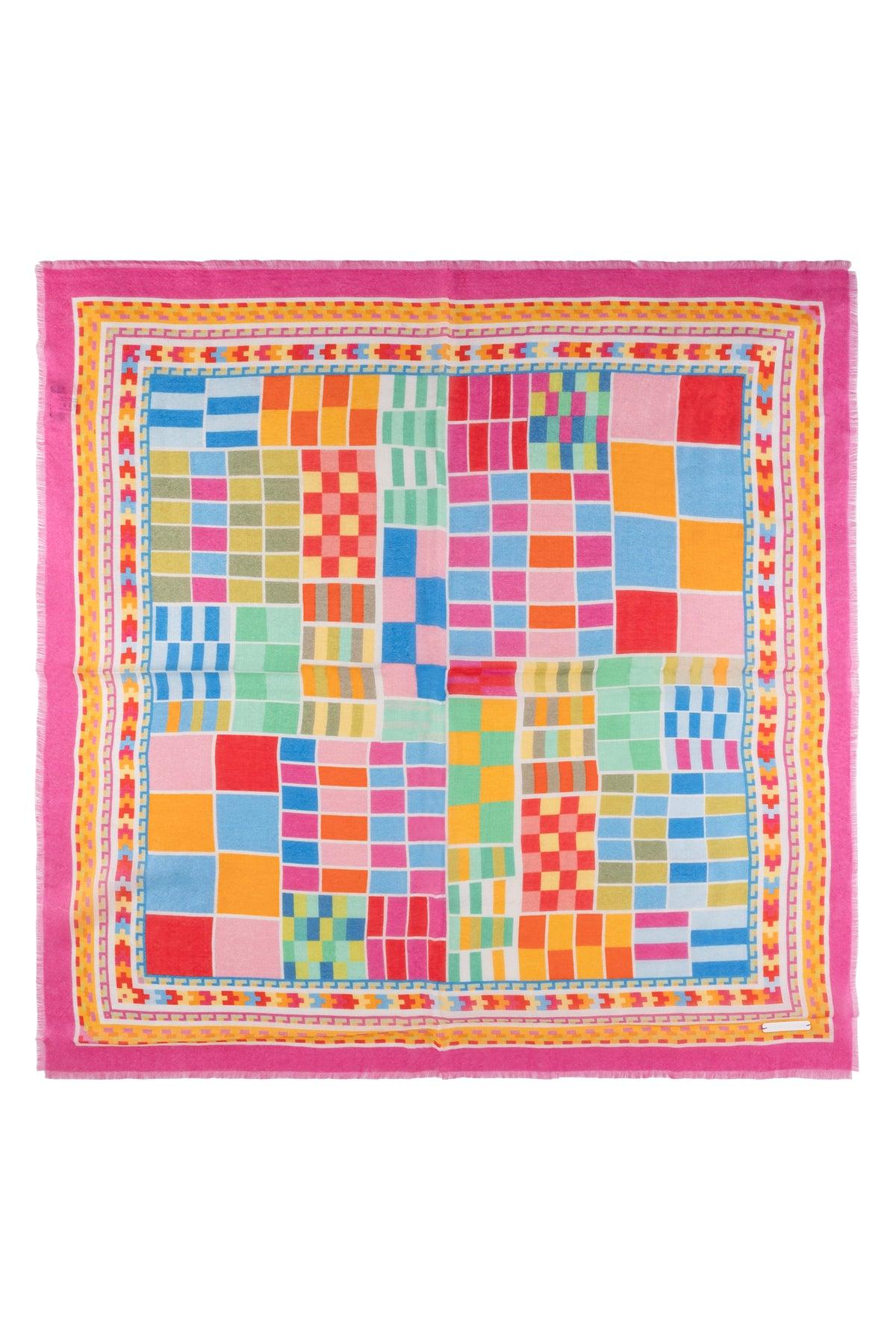 Mor Jas İpekli Baskılı Kare Şal 70x70 cm