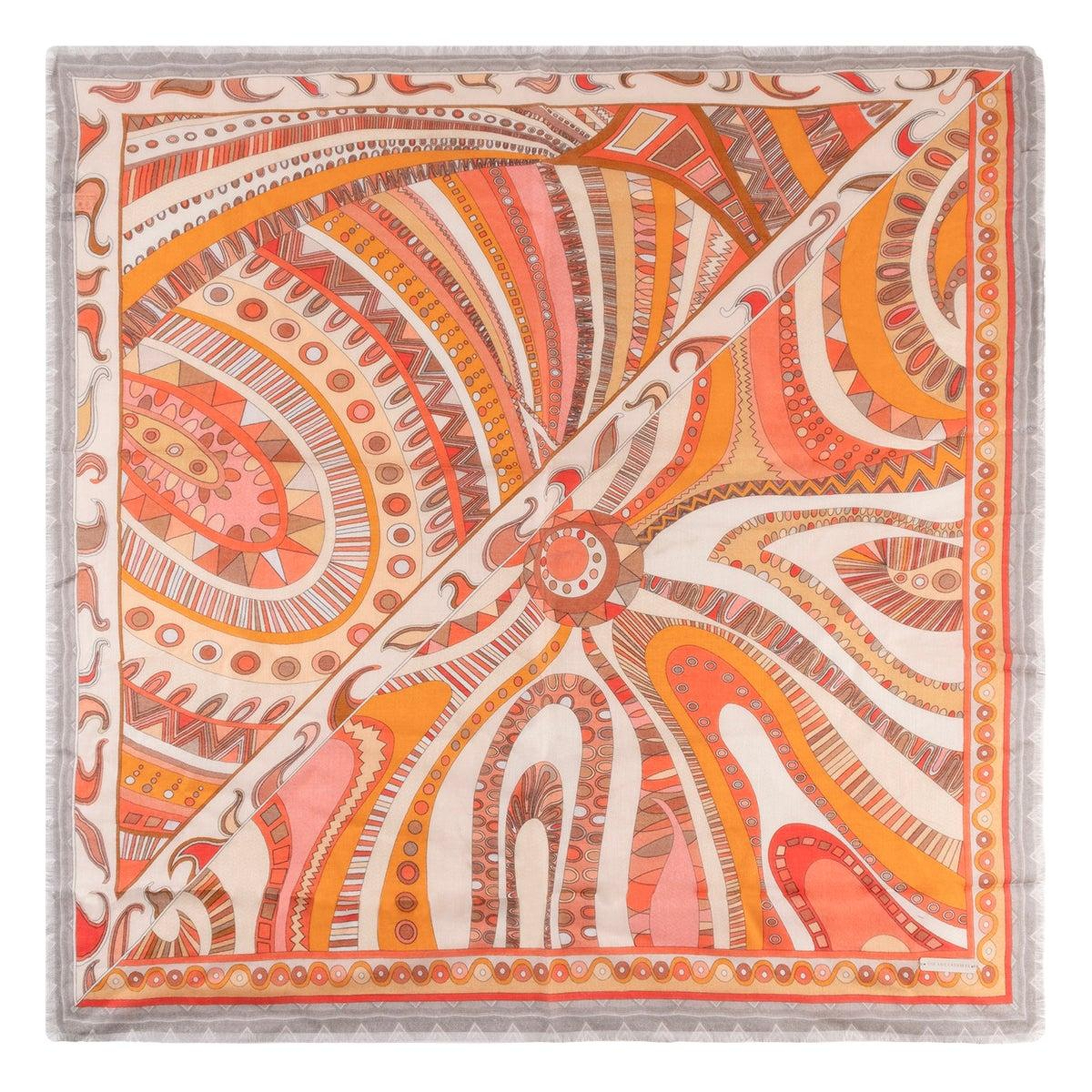 Turuncu Jas İpekli Baskılı Kare Şal 70x70 cm