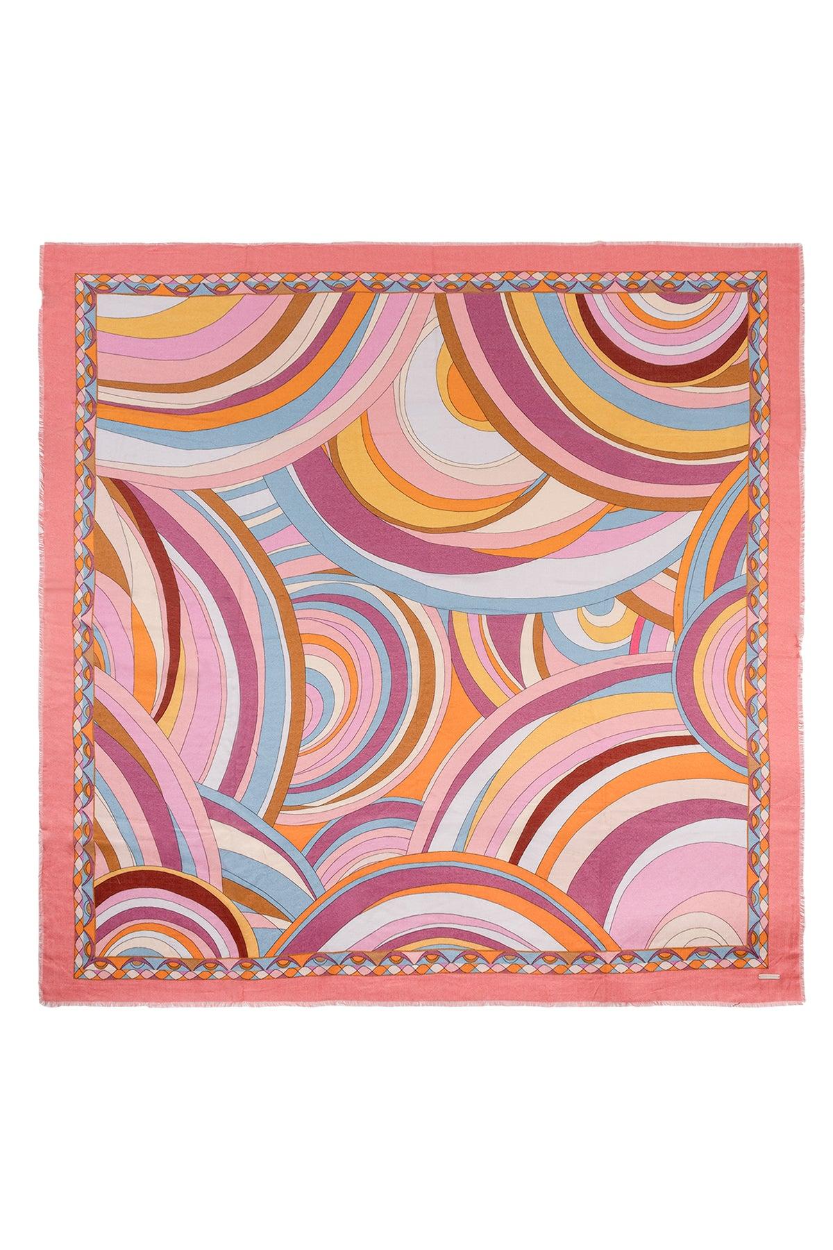 Pembe Jas İpekli Baskılı Pareo Şal 140x140 cm