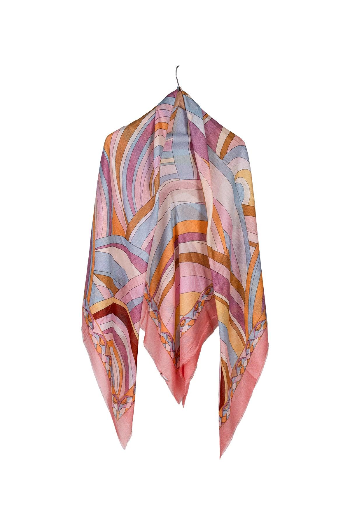 Pembe Jas İpekli Baskılı Pareo Şal 140x140 cm