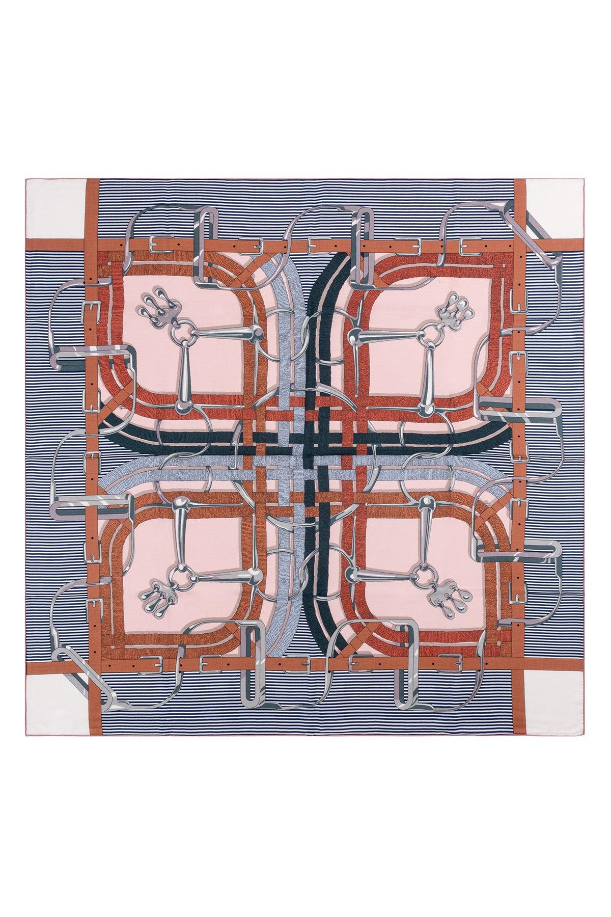 Pembe Linda Saf Kaşmir Desenli Kare Eşarp 140x140 cm