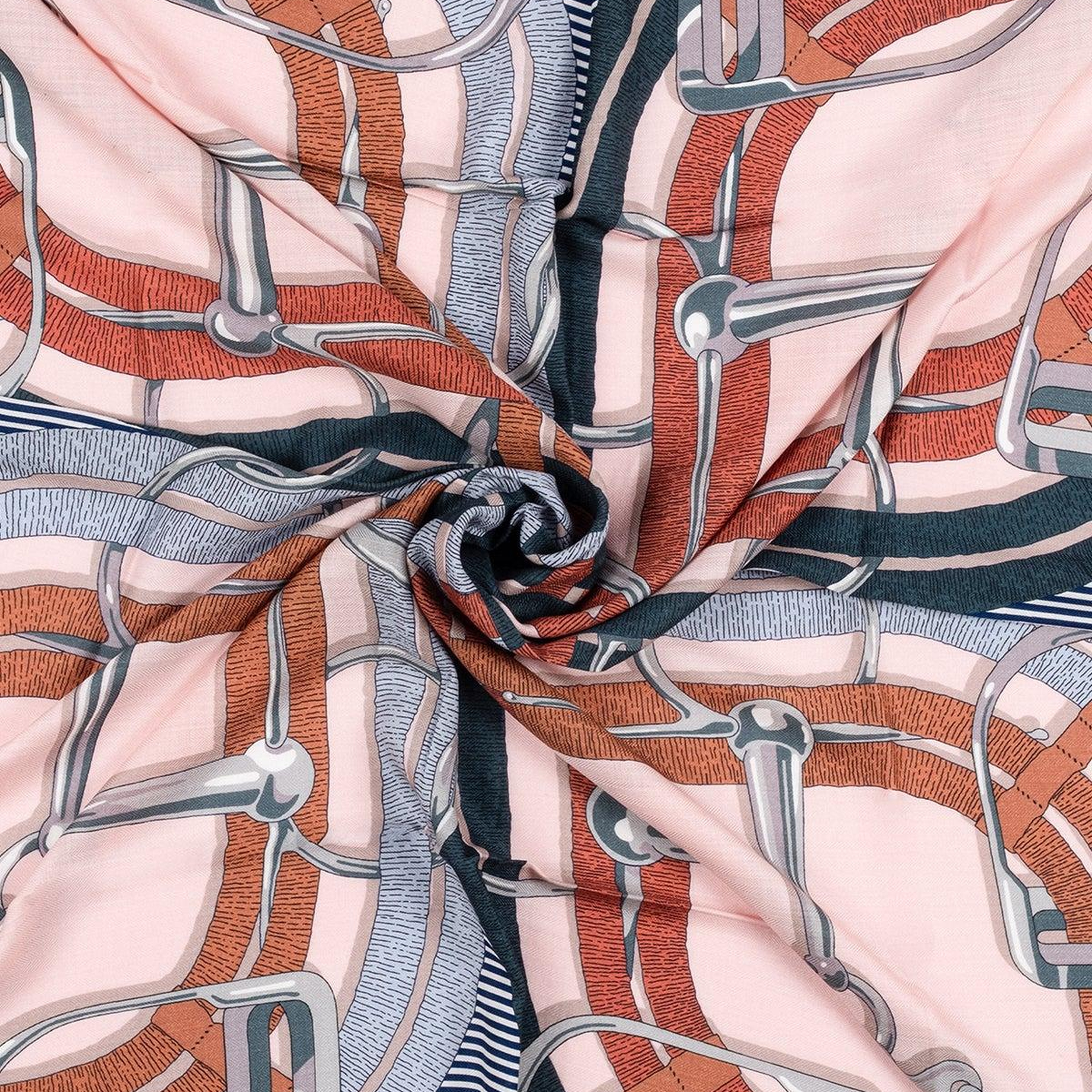 Pembe Linda Saf Kaşmir Desenli Kare Eşarp 140x140 cm