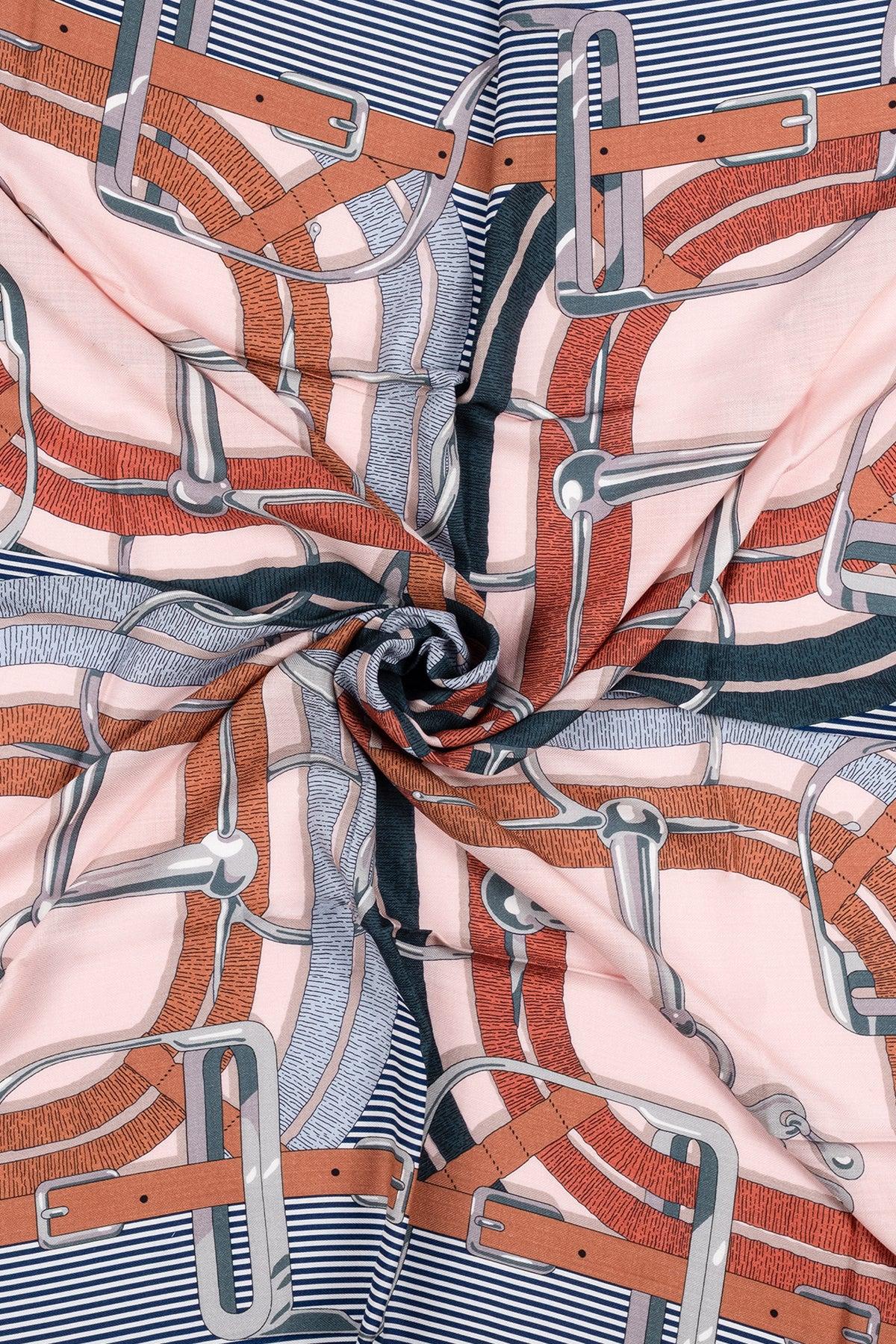 Pembe Linda Saf Kaşmir Desenli Kare Eşarp 140x140 cm