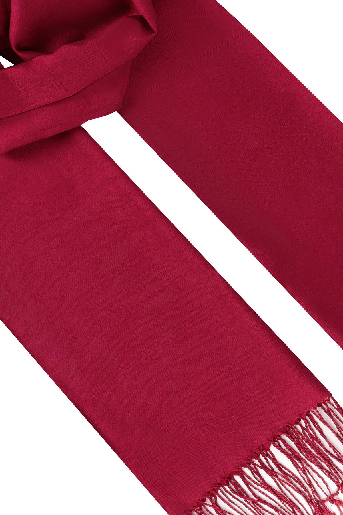 Bordo El Dokuması Saf İpek Şal