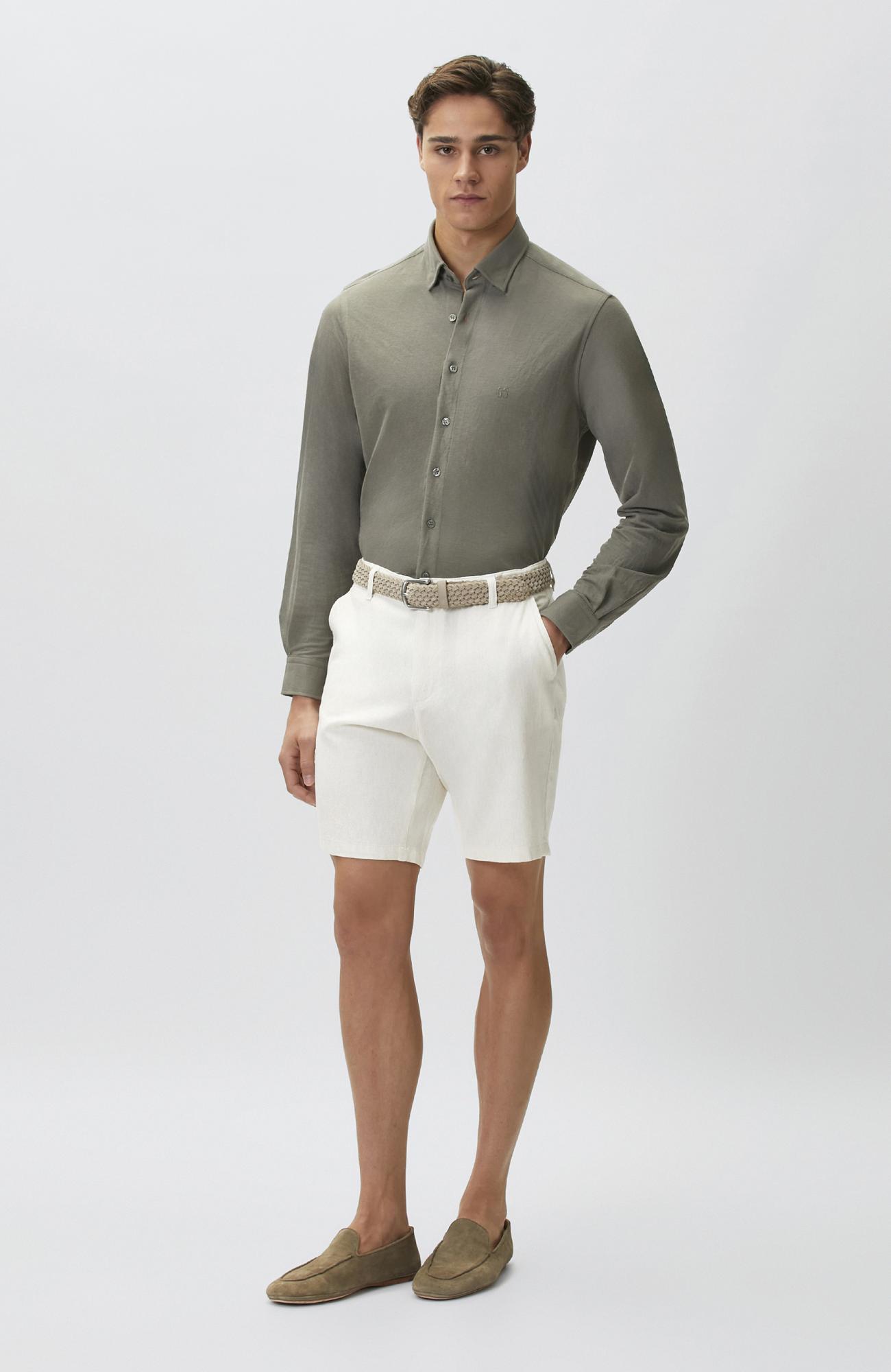 Network Erkek Krem Slim Fit Pamuk Keten Şort