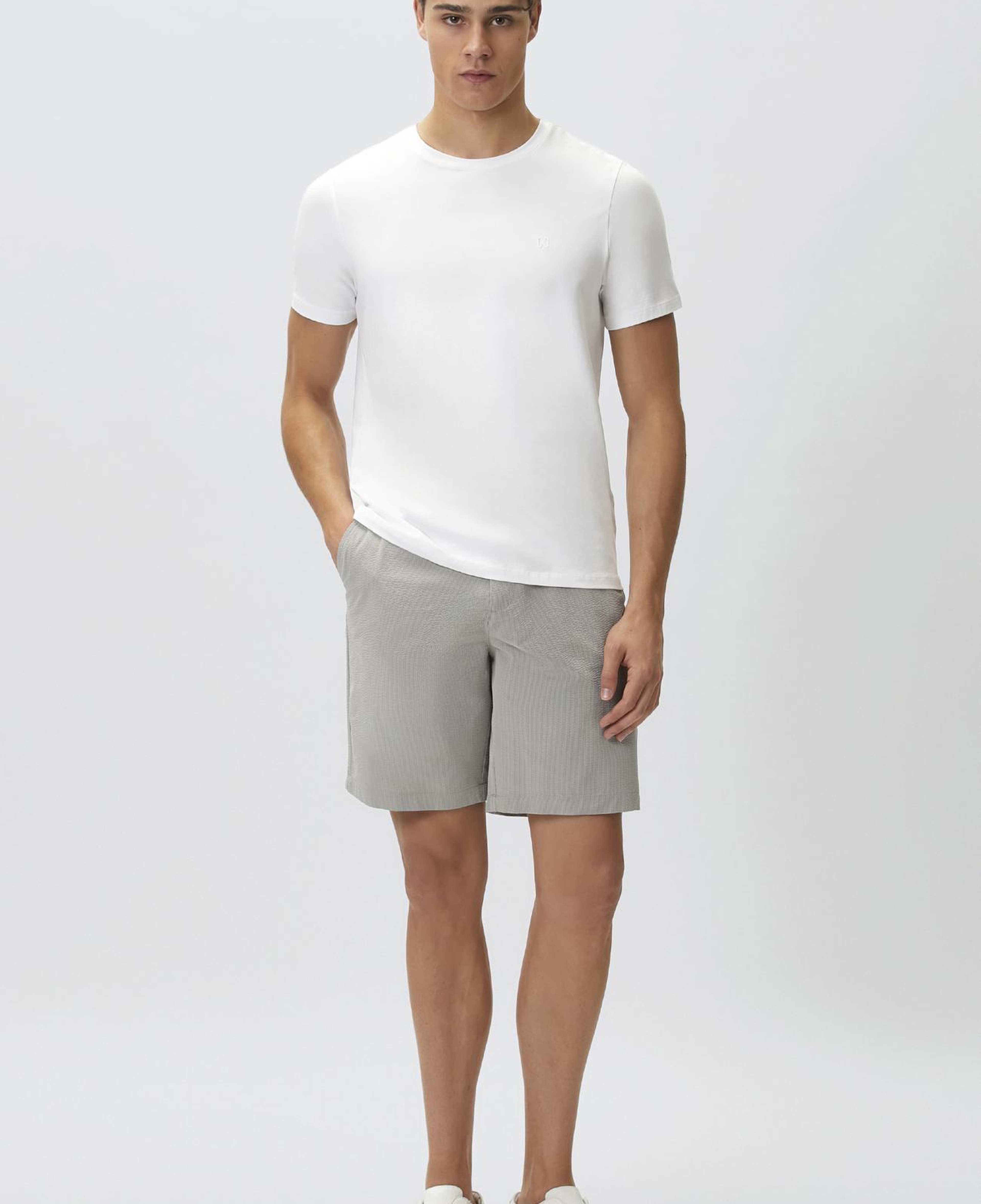 Network Erkek Gri Slim Fit Teknik Kumaş Duble Paça Şort