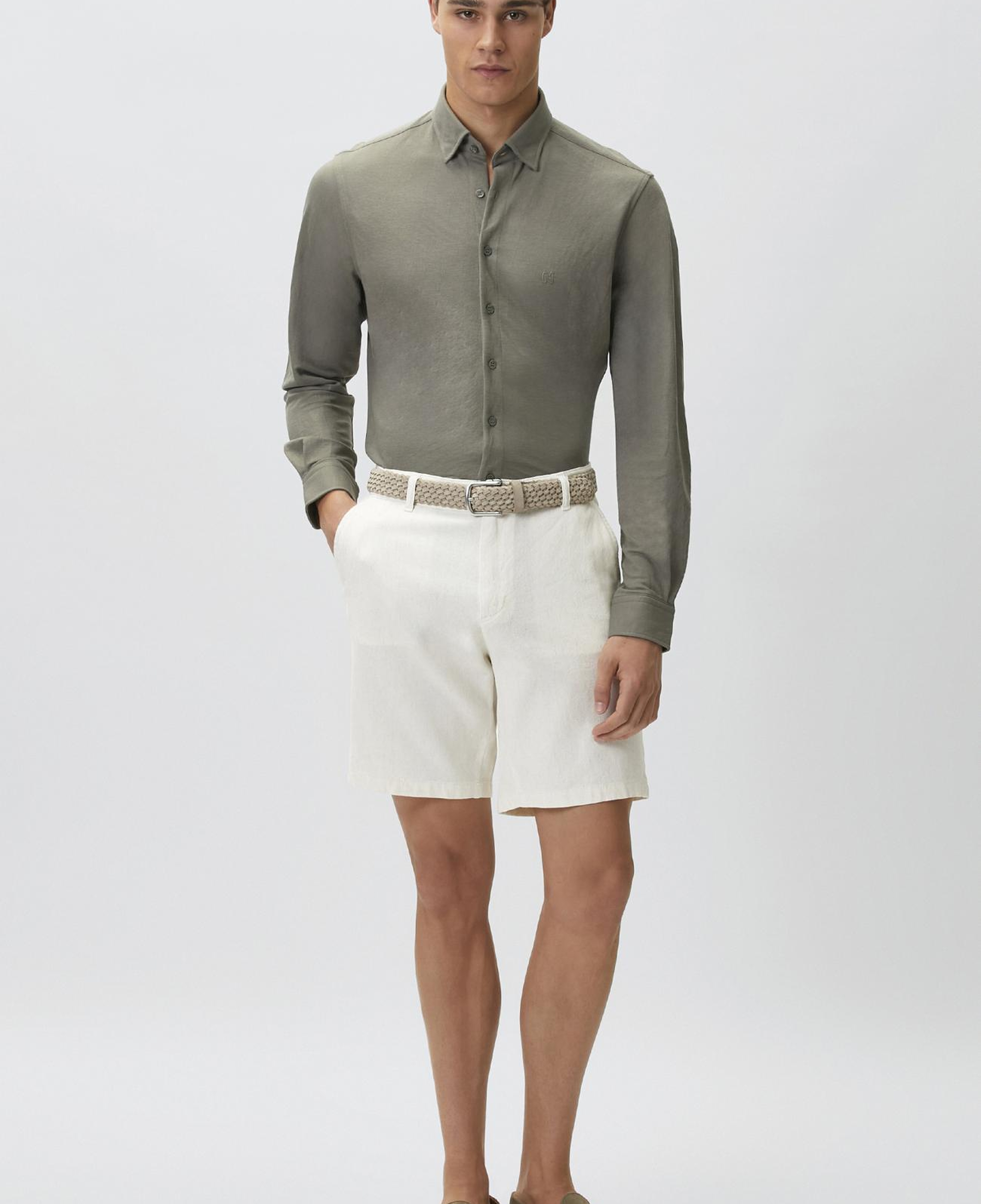Network Erkek Slim Fit Haki Uzun Kol Örme Gömlek