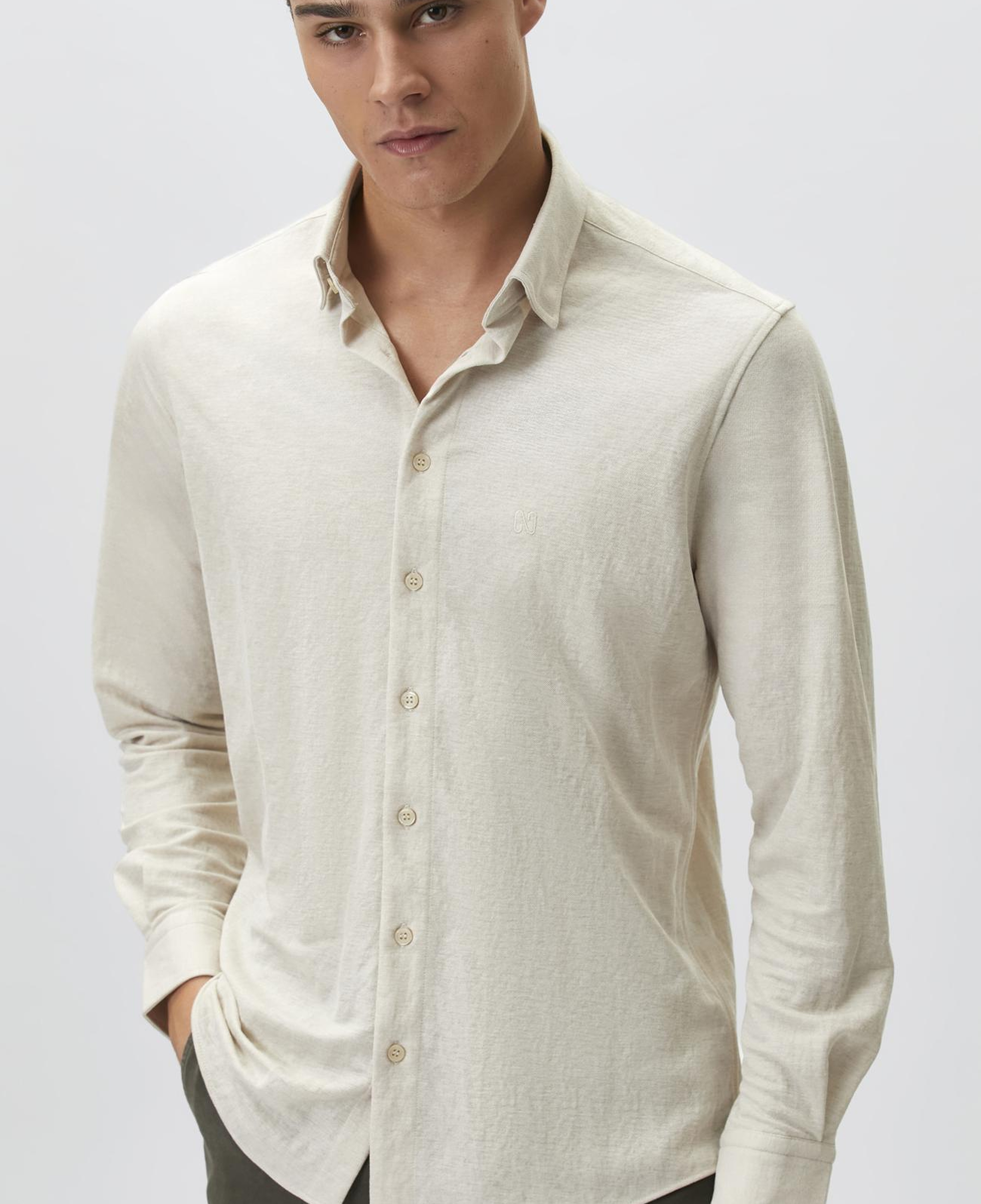 Network Erkek Slim Fit Bej Uzun Kol Örme Gömlek