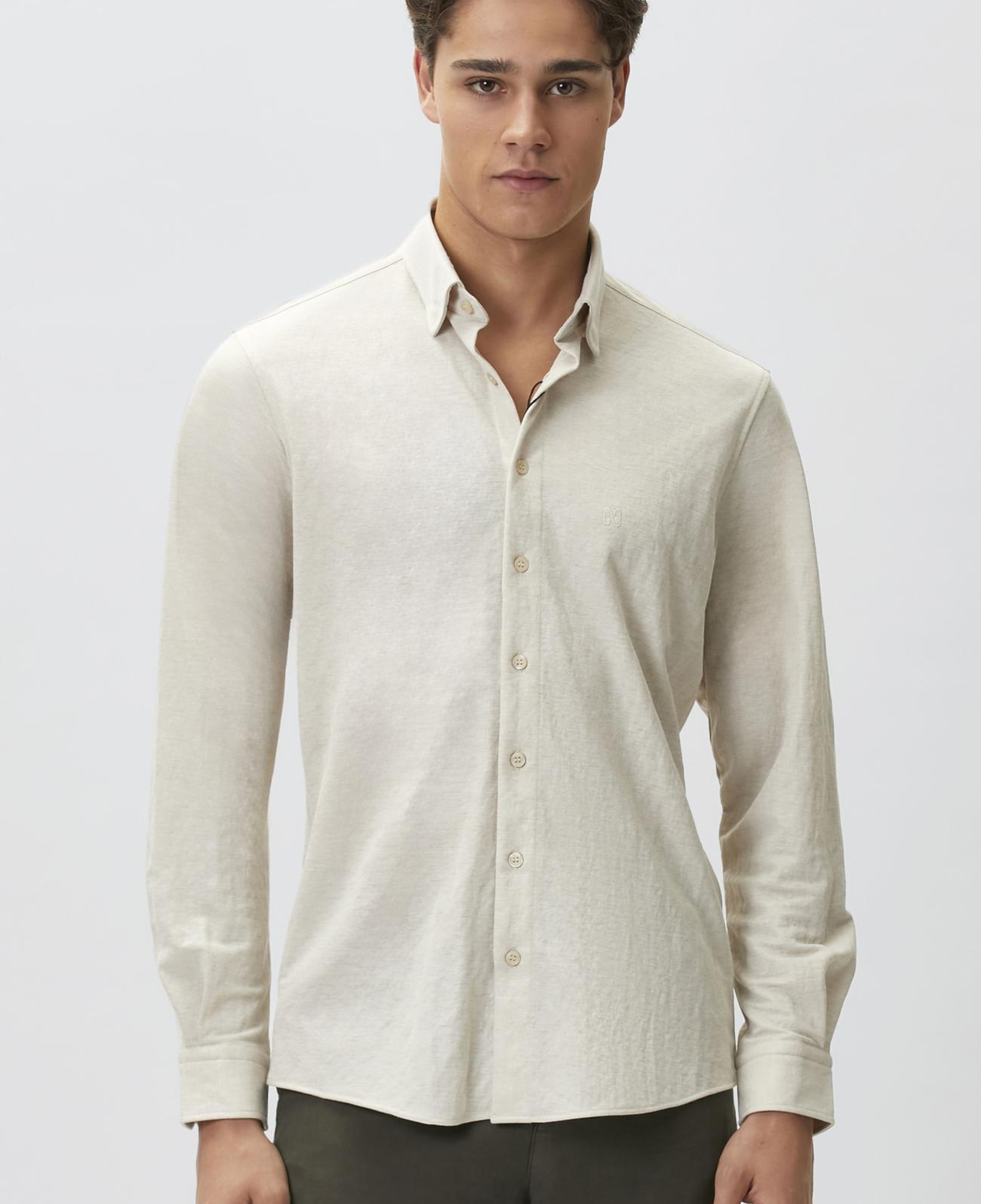 Network Erkek Slim Fit Bej Uzun Kol Örme Gömlek