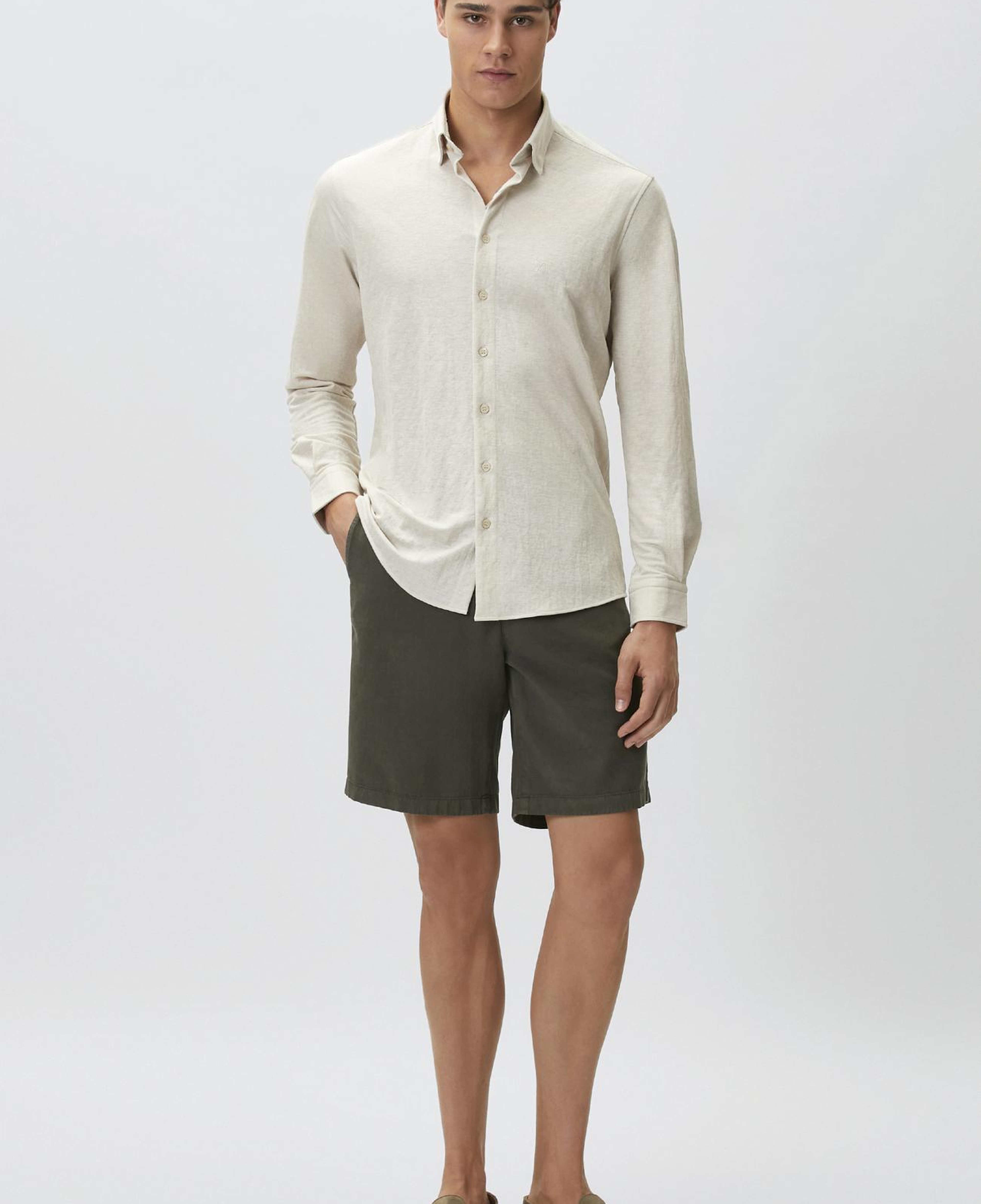 Network Erkek Slim Fit Bej Uzun Kol Örme Gömlek