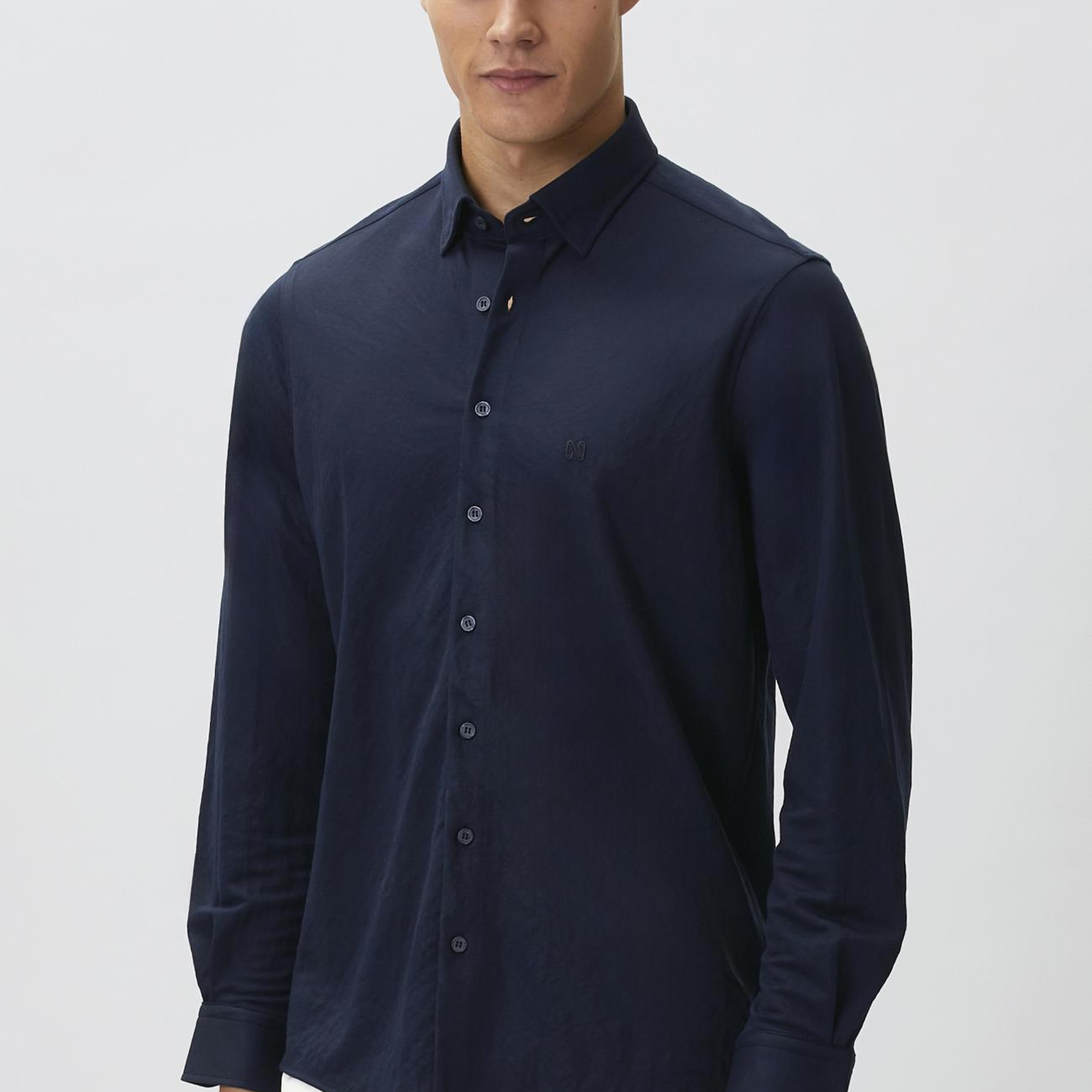 Network Erkek Slim Fit Lacivert Uzun Kol Örme Gömlek