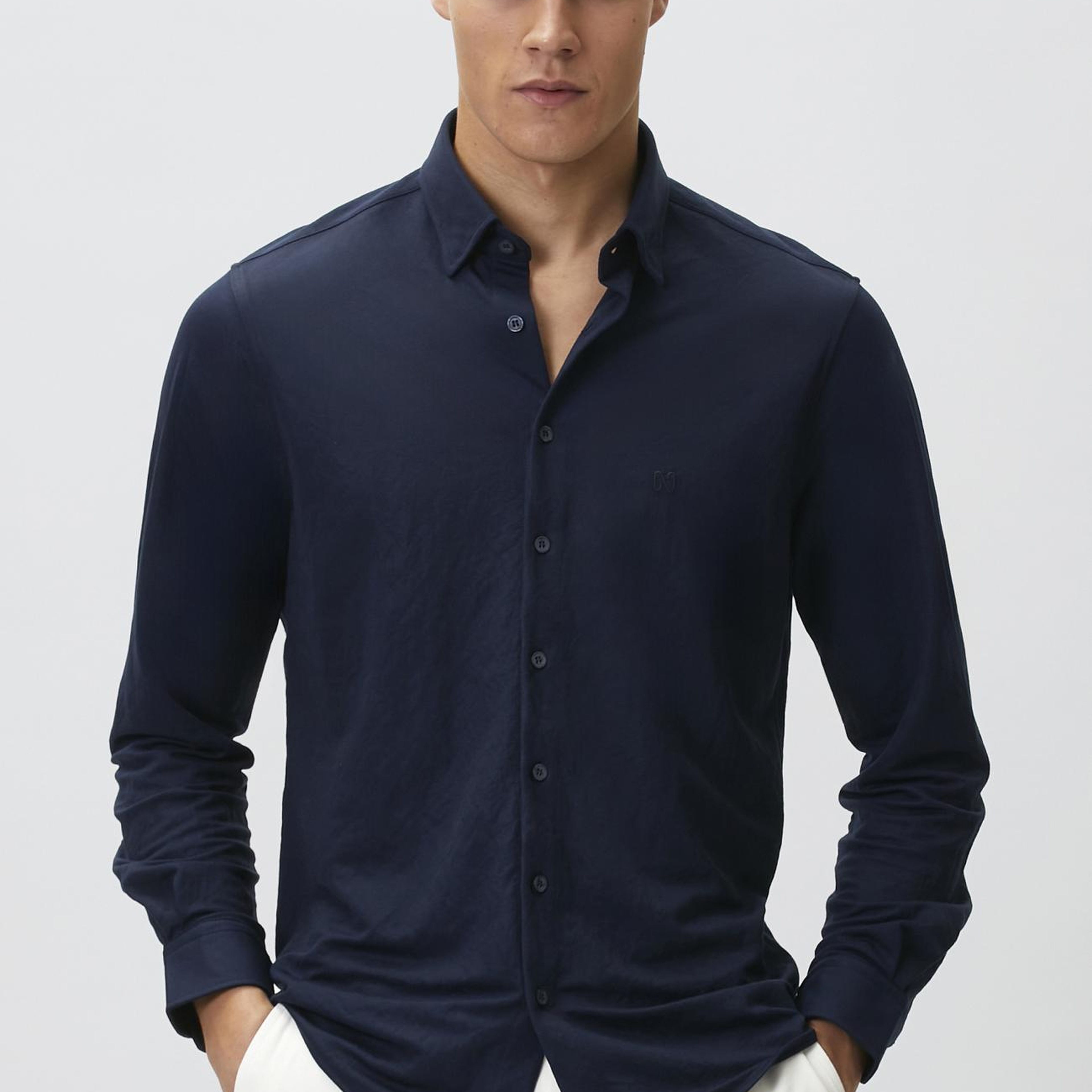 Network Erkek Slim Fit Lacivert Uzun Kol Örme Gömlek