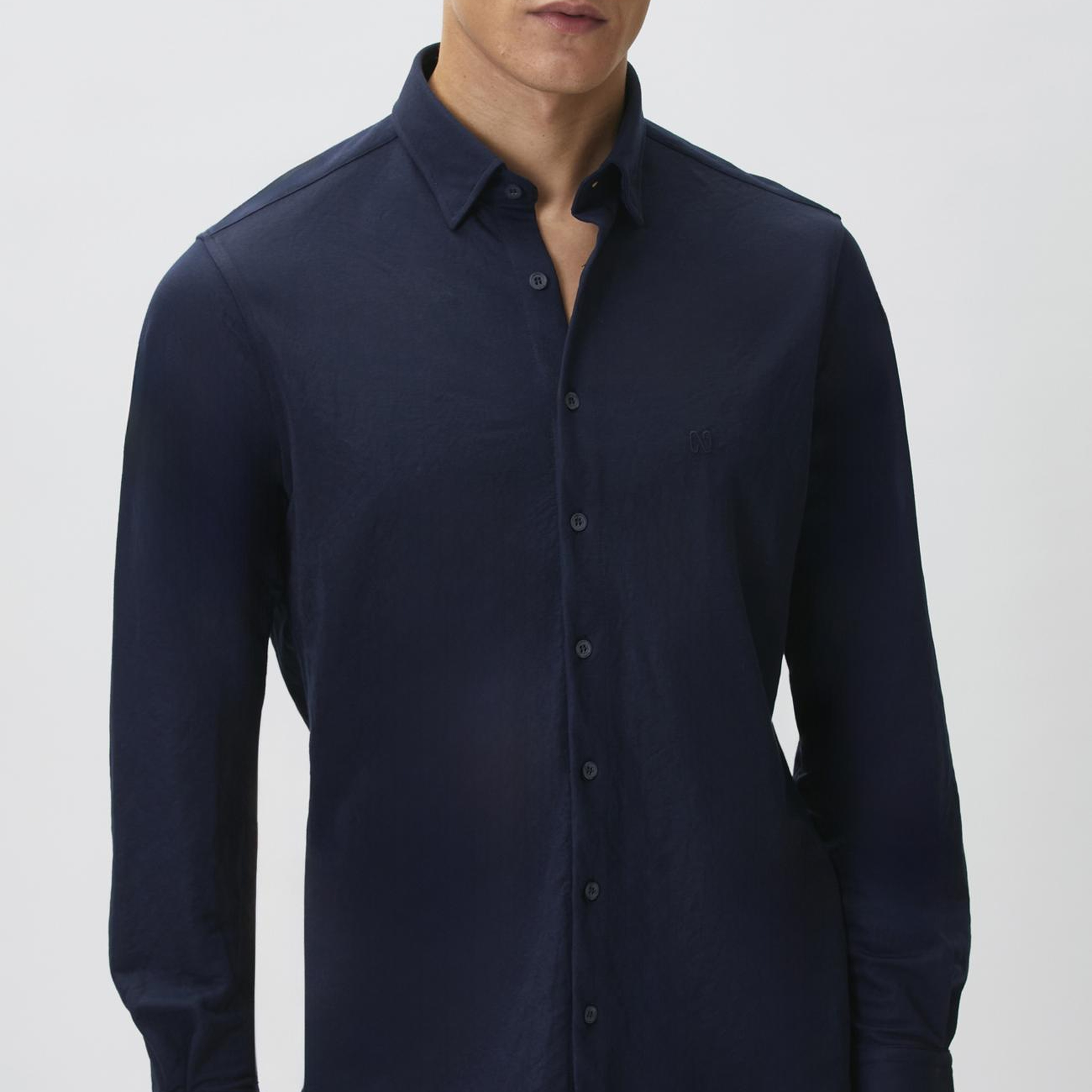 Network Erkek Slim Fit Lacivert Uzun Kol Örme Gömlek