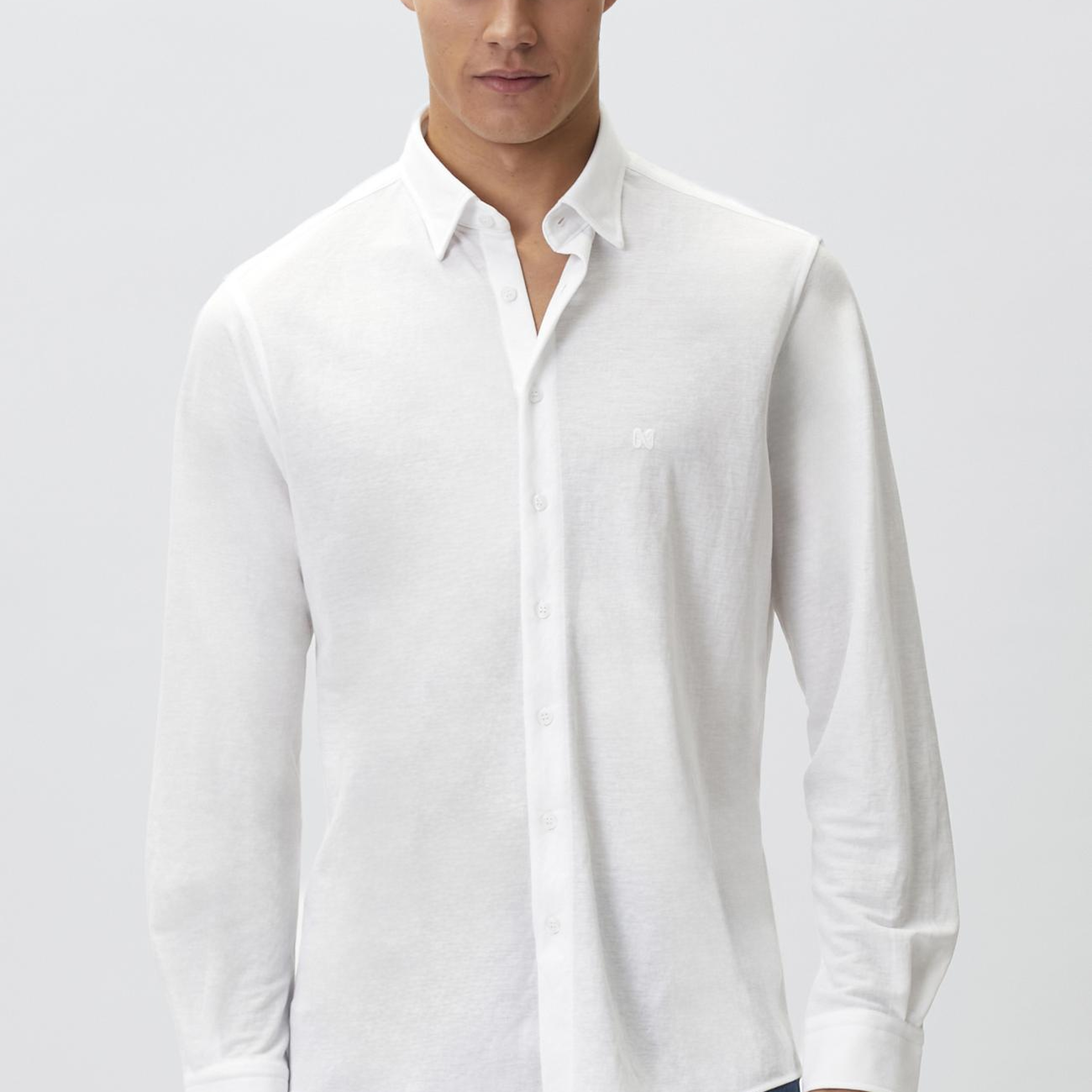 Network Erkek Slim Fit Beyaz Uzun Kol Örme Gömlek