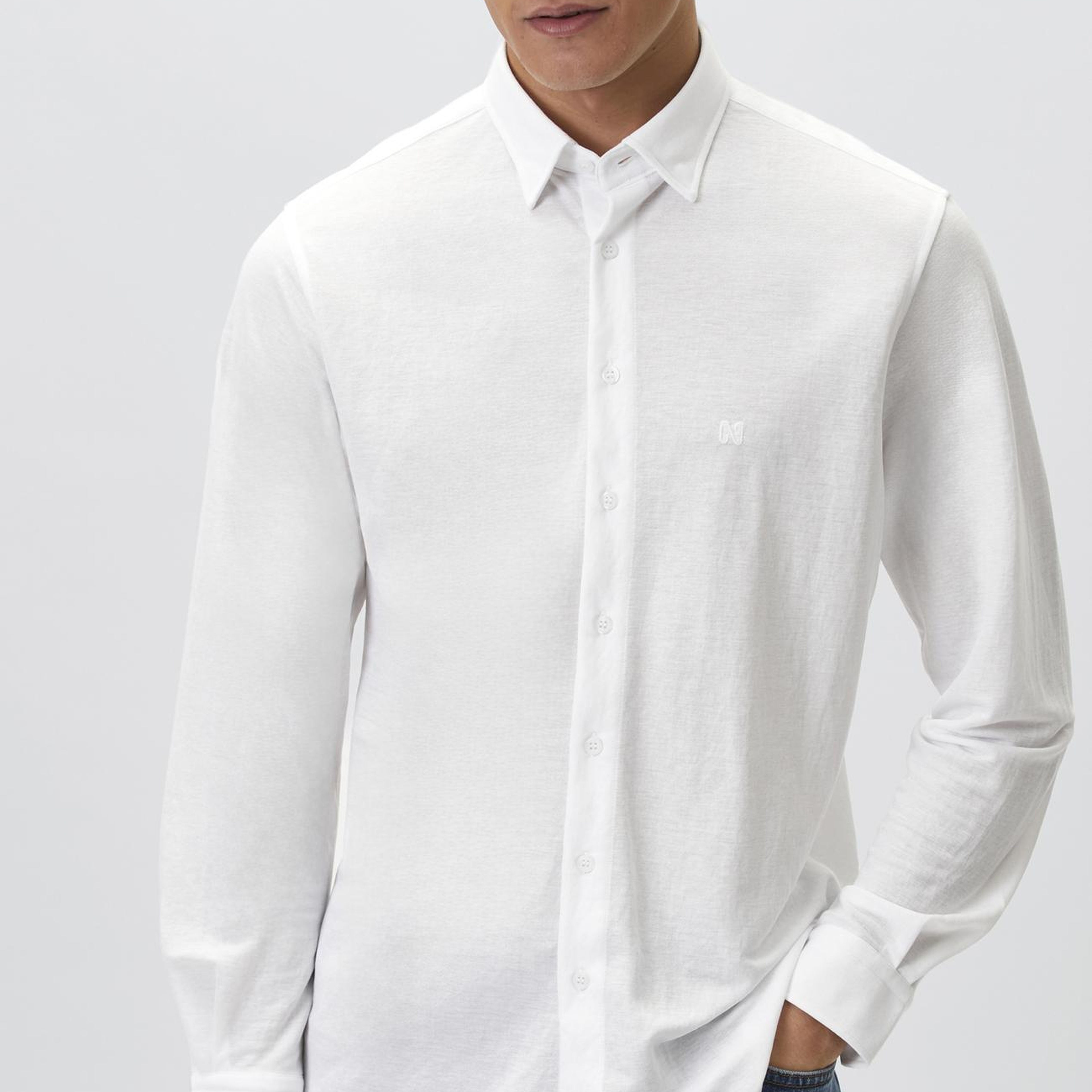 Network Erkek Slim Fit Beyaz Uzun Kol Örme Gömlek