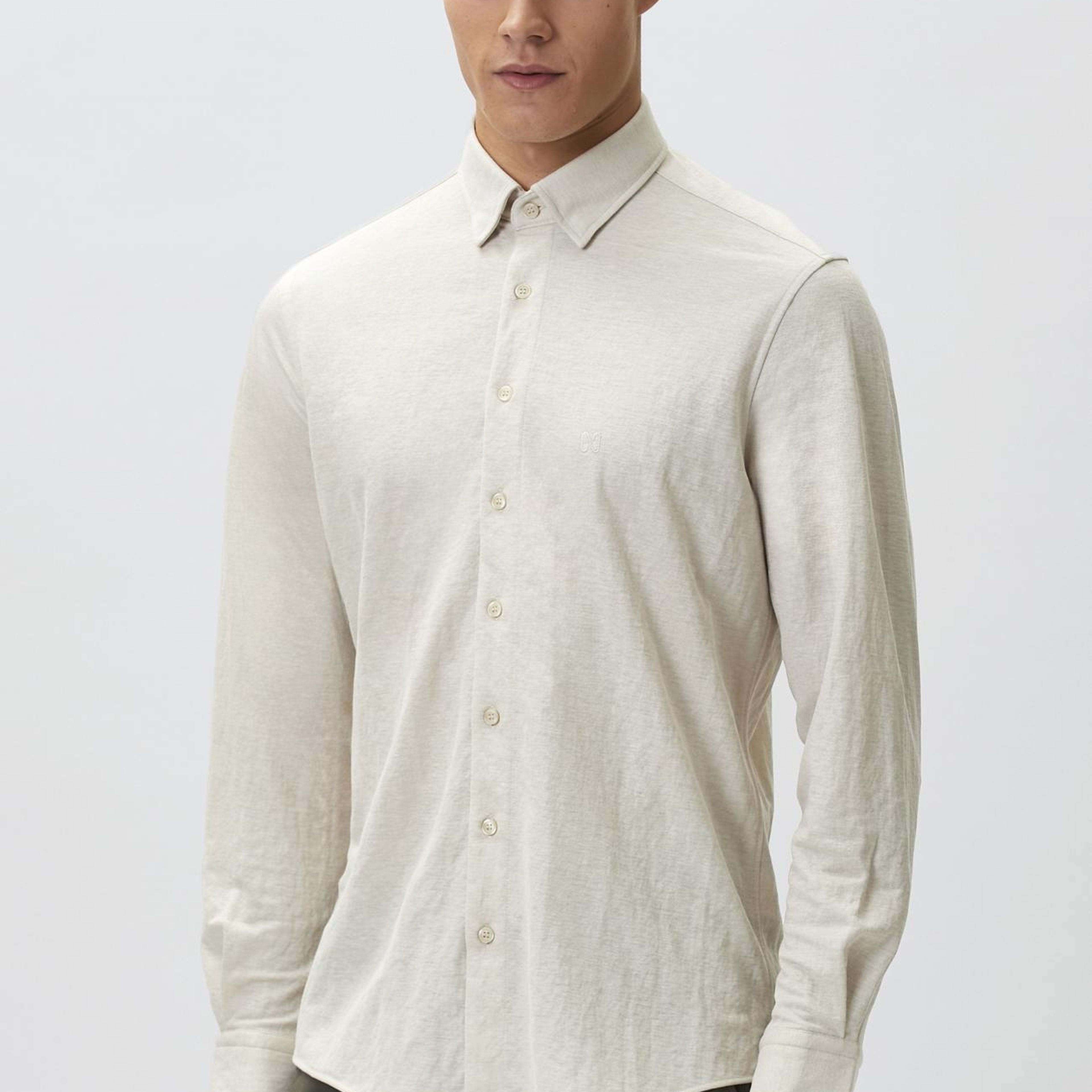 Network Erkek Slim Fit Bej Uzun Kol Örme Gömlek