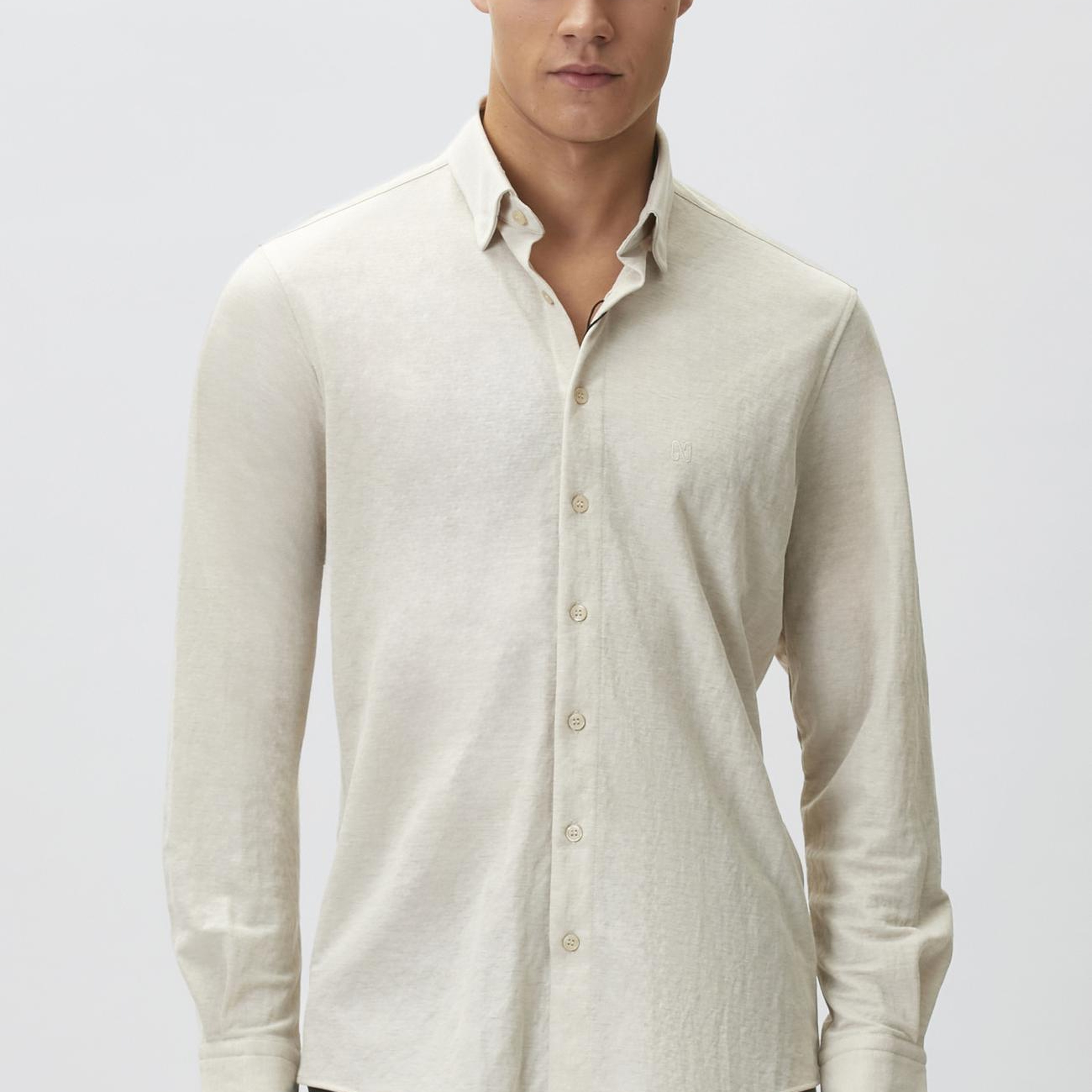 Network Erkek Slim Fit Bej Uzun Kol Örme Gömlek
