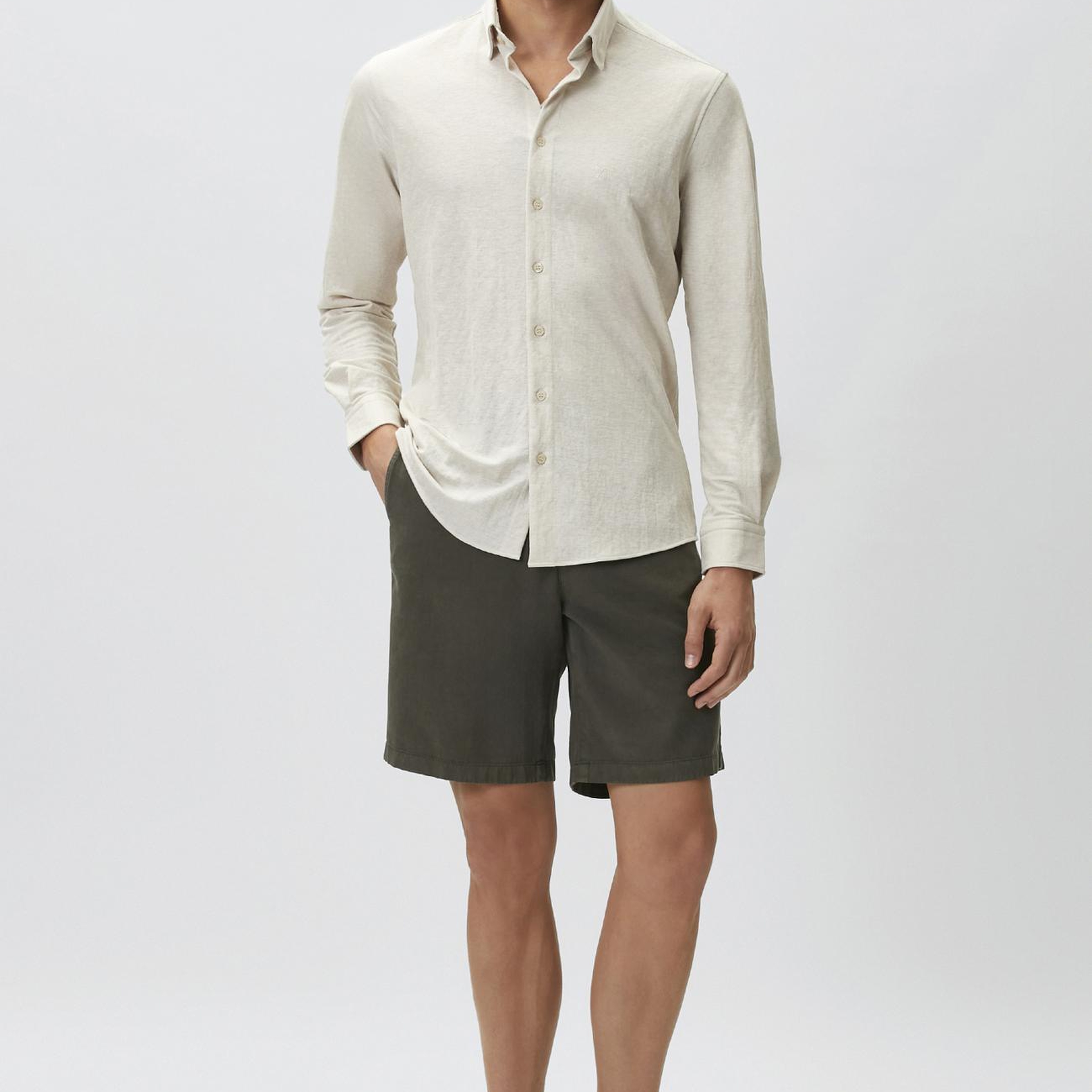 Network Erkek Slim Fit Bej Uzun Kol Örme Gömlek