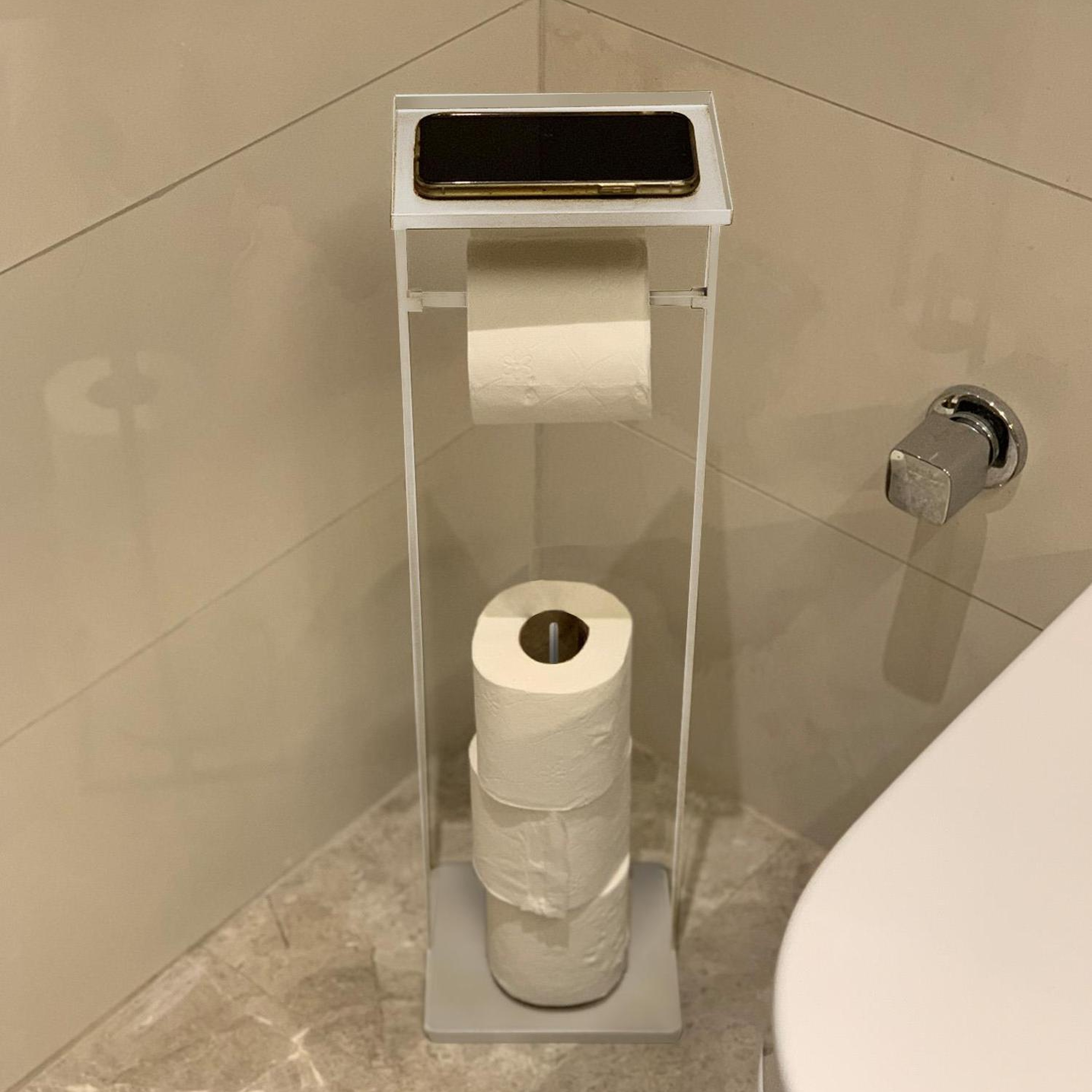 Tepsili Tuvalet Kağıdı Standı Beyaz 54x15x12 cm