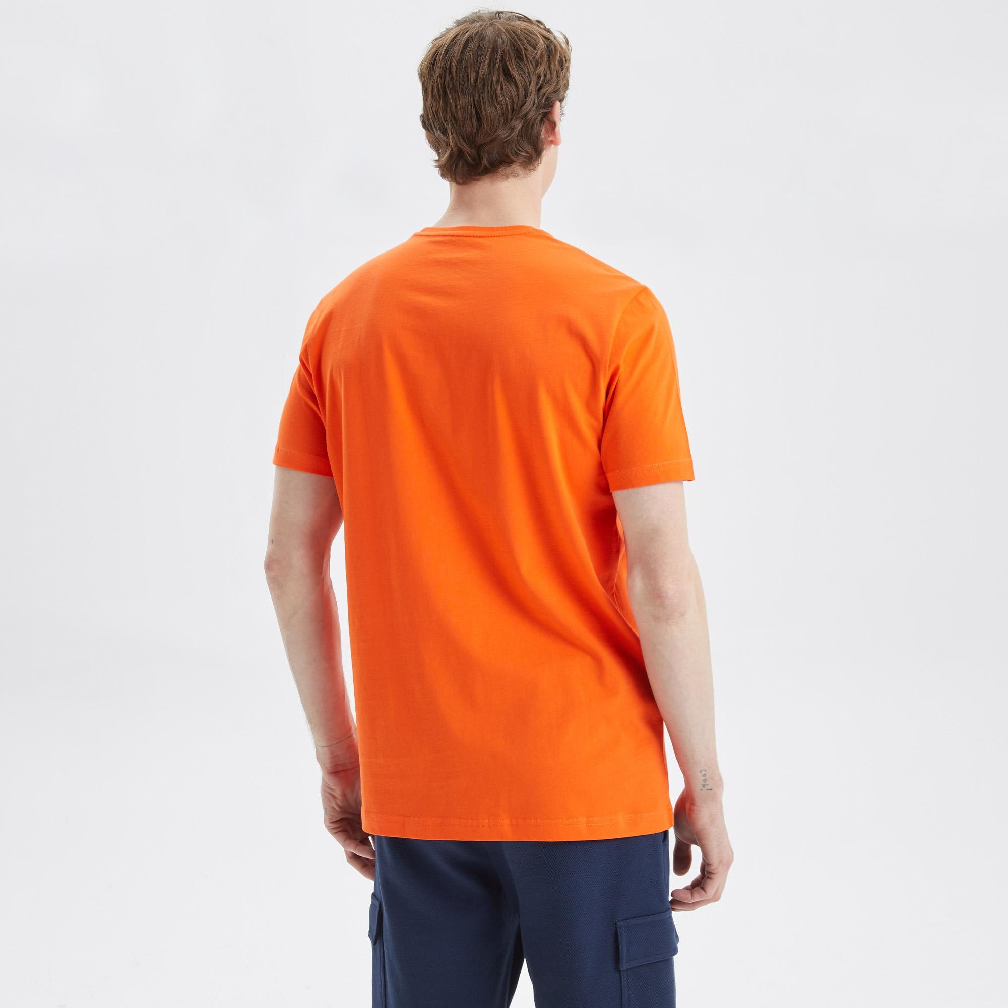 Nautica Erkek Turuncu Standart Fit Desenli T-Shirt