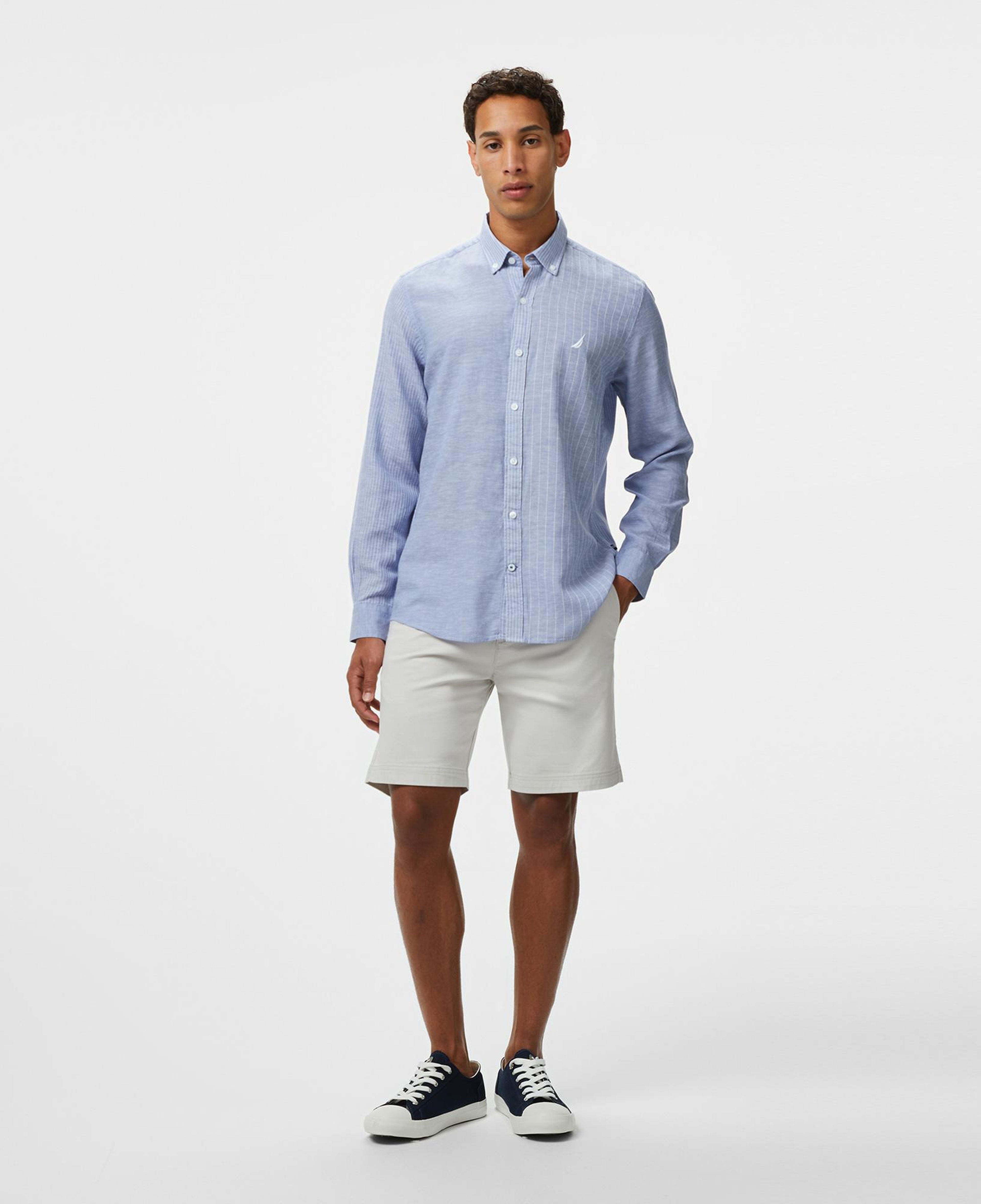 Nautica Erkek Mavi Classic Fit Çizgili Gömlek