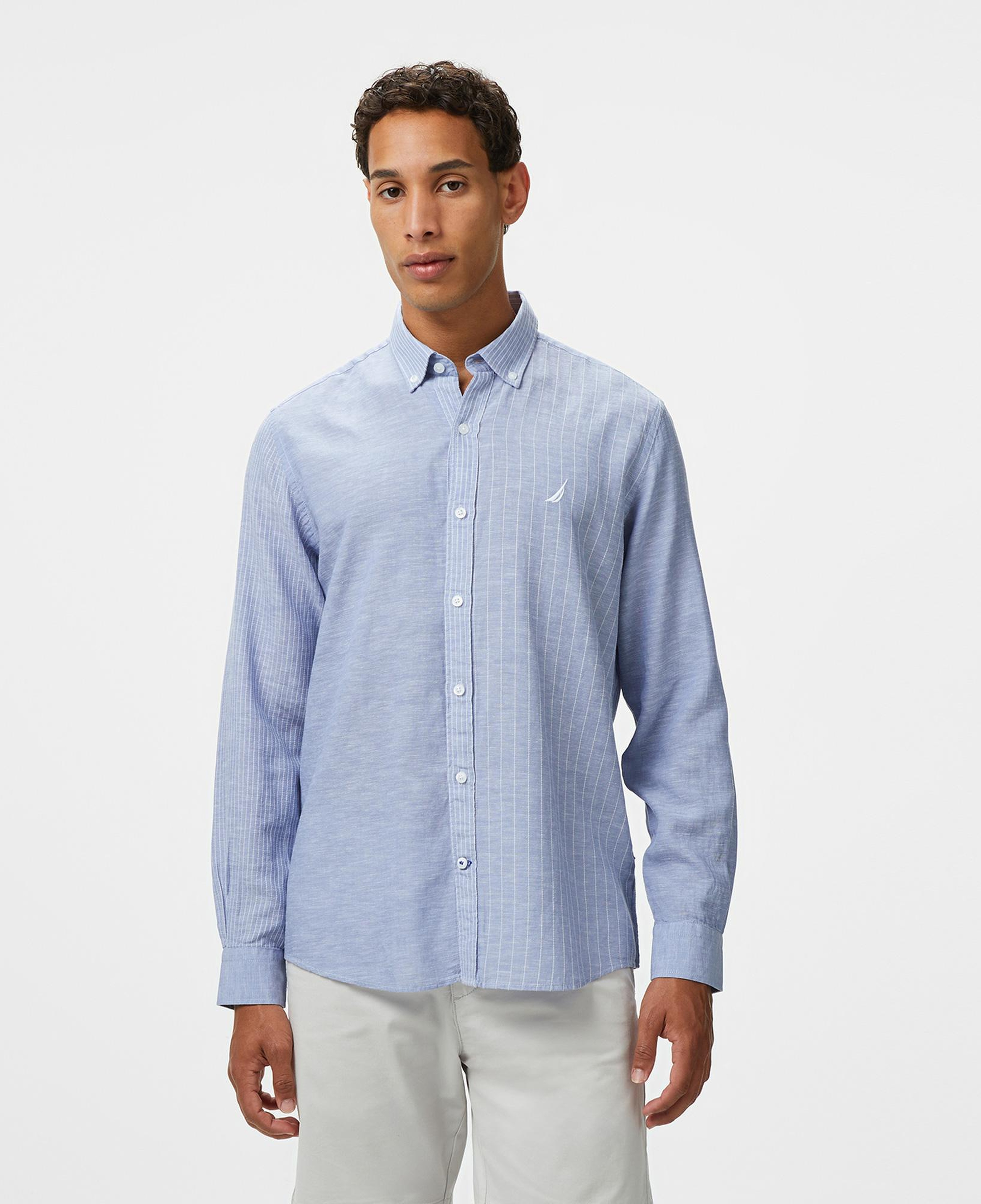 Nautica Erkek Mavi Classic Fit Çizgili Gömlek