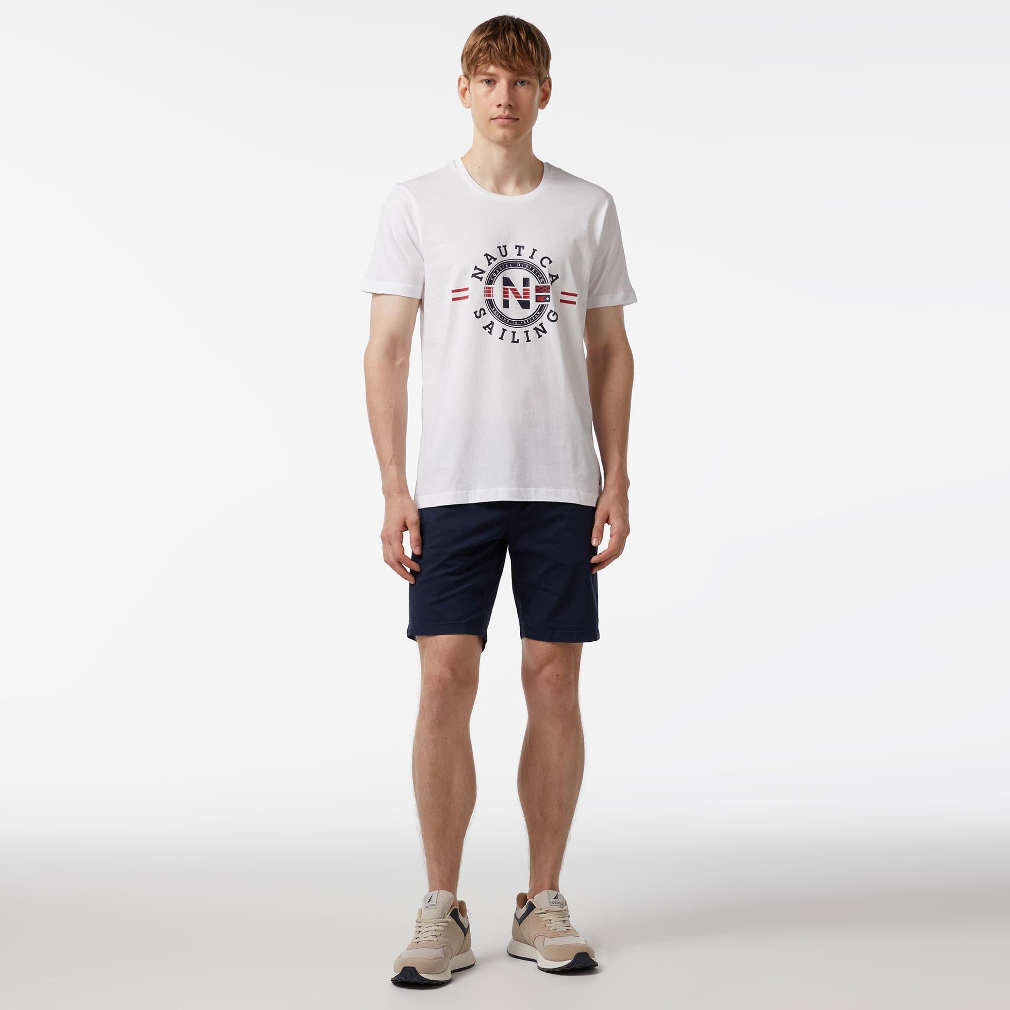 Nautica Erkek Beyaz Standart Fit Kısa Kollu Baskılı T-Shirt