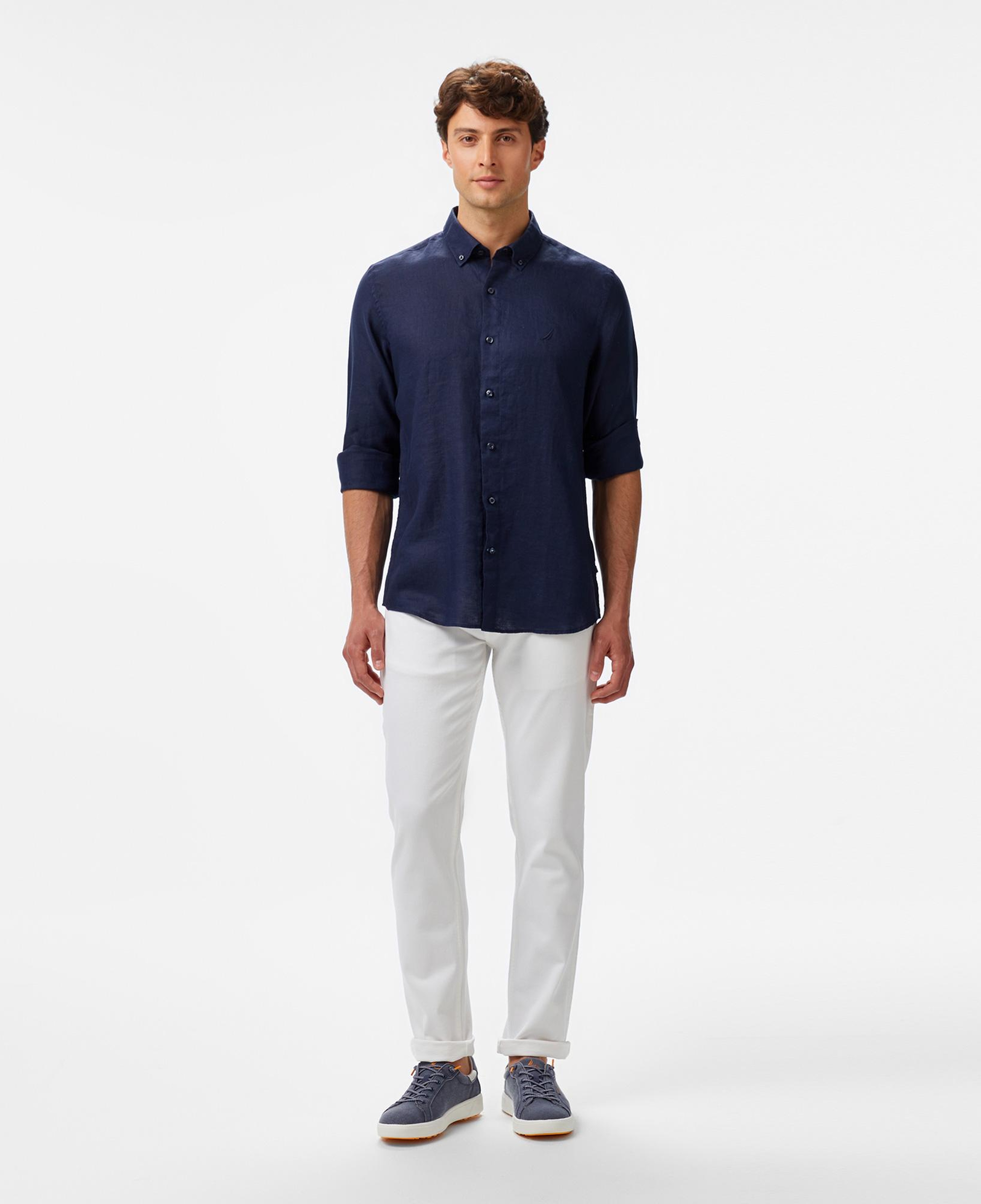 Nautica Erkek Lacivert Classic Fit Keten Gömlek