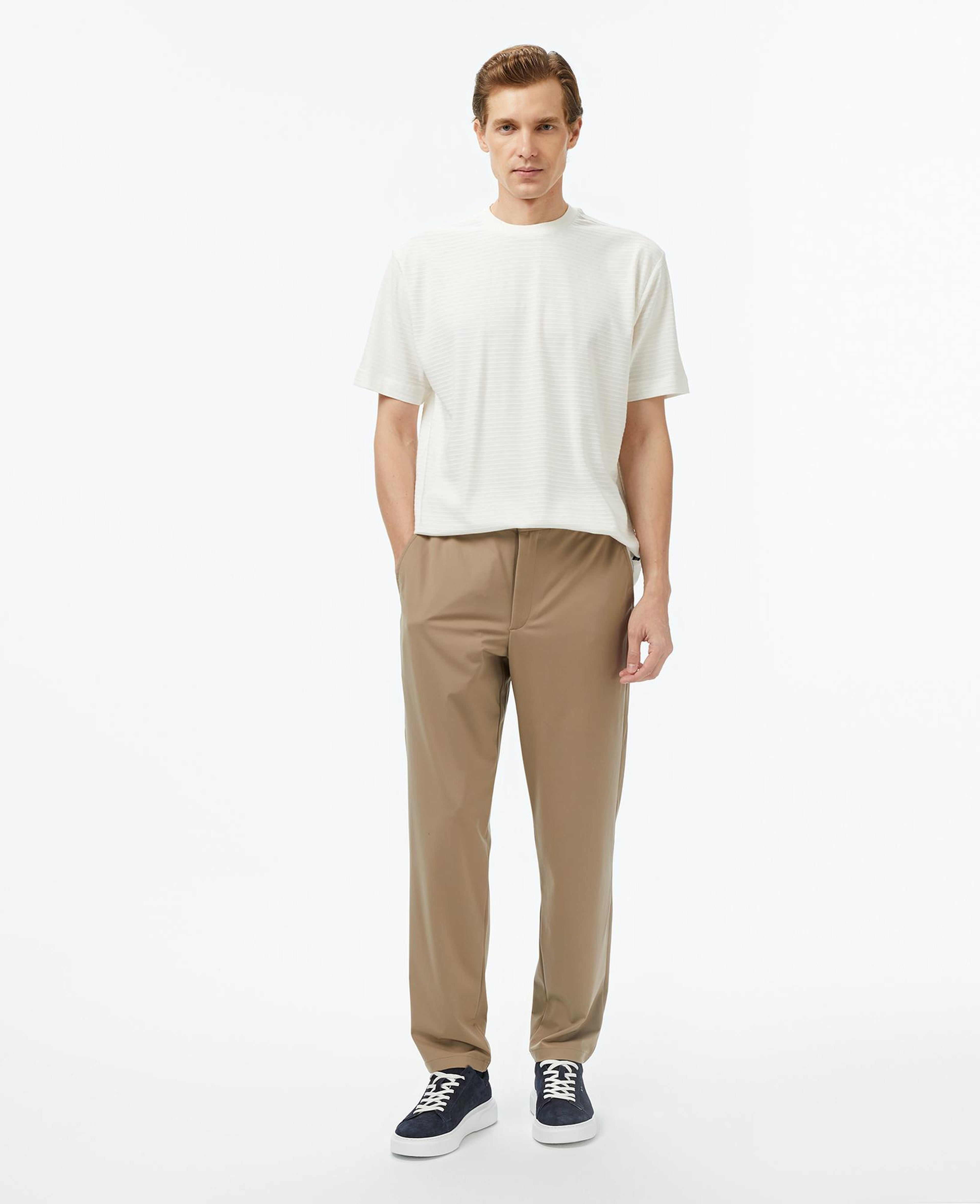 Nautica Erkek Krem Regular Fit Çizgili T-Shirt