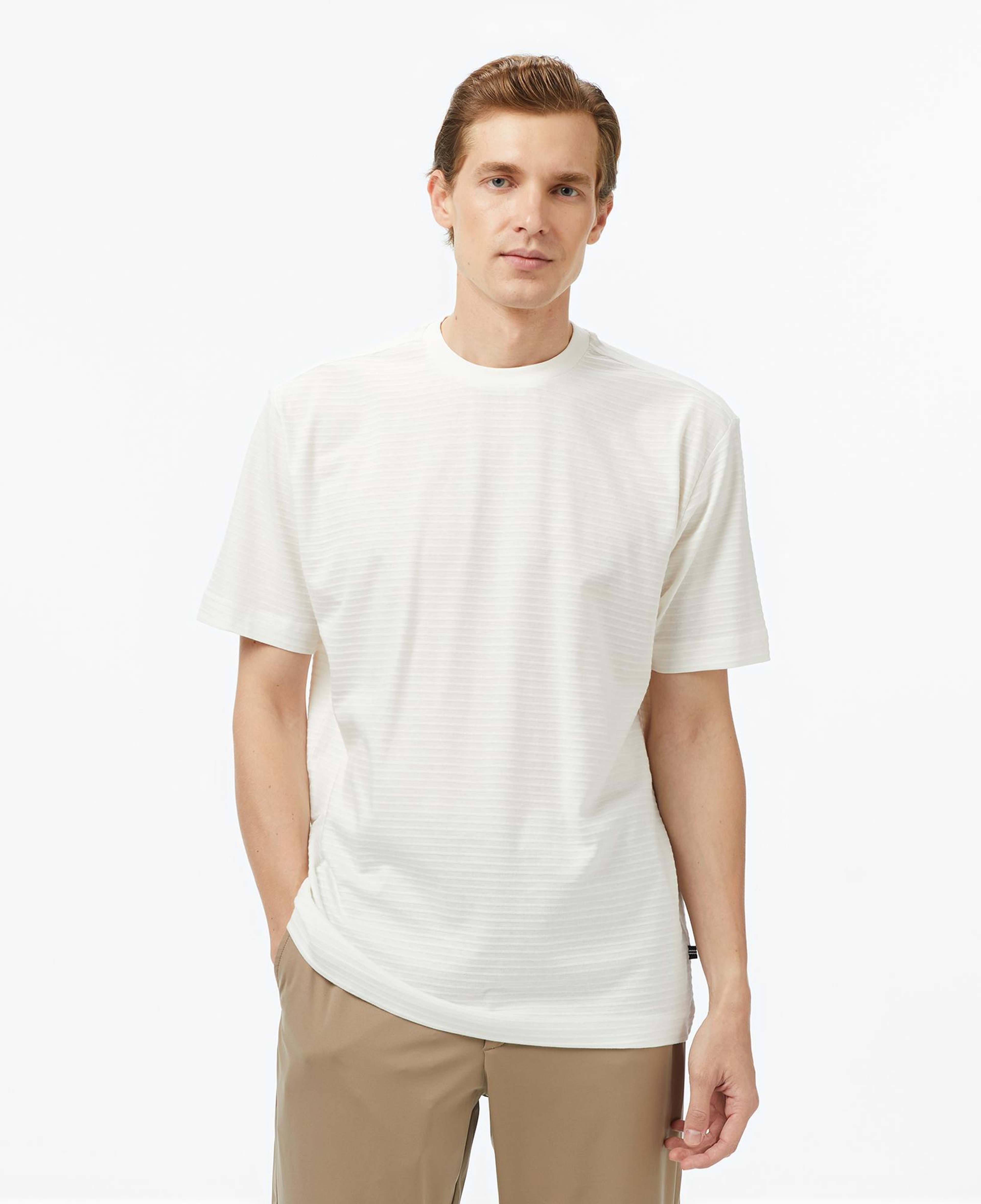 Nautica Erkek Krem Regular Fit Çizgili T-Shirt