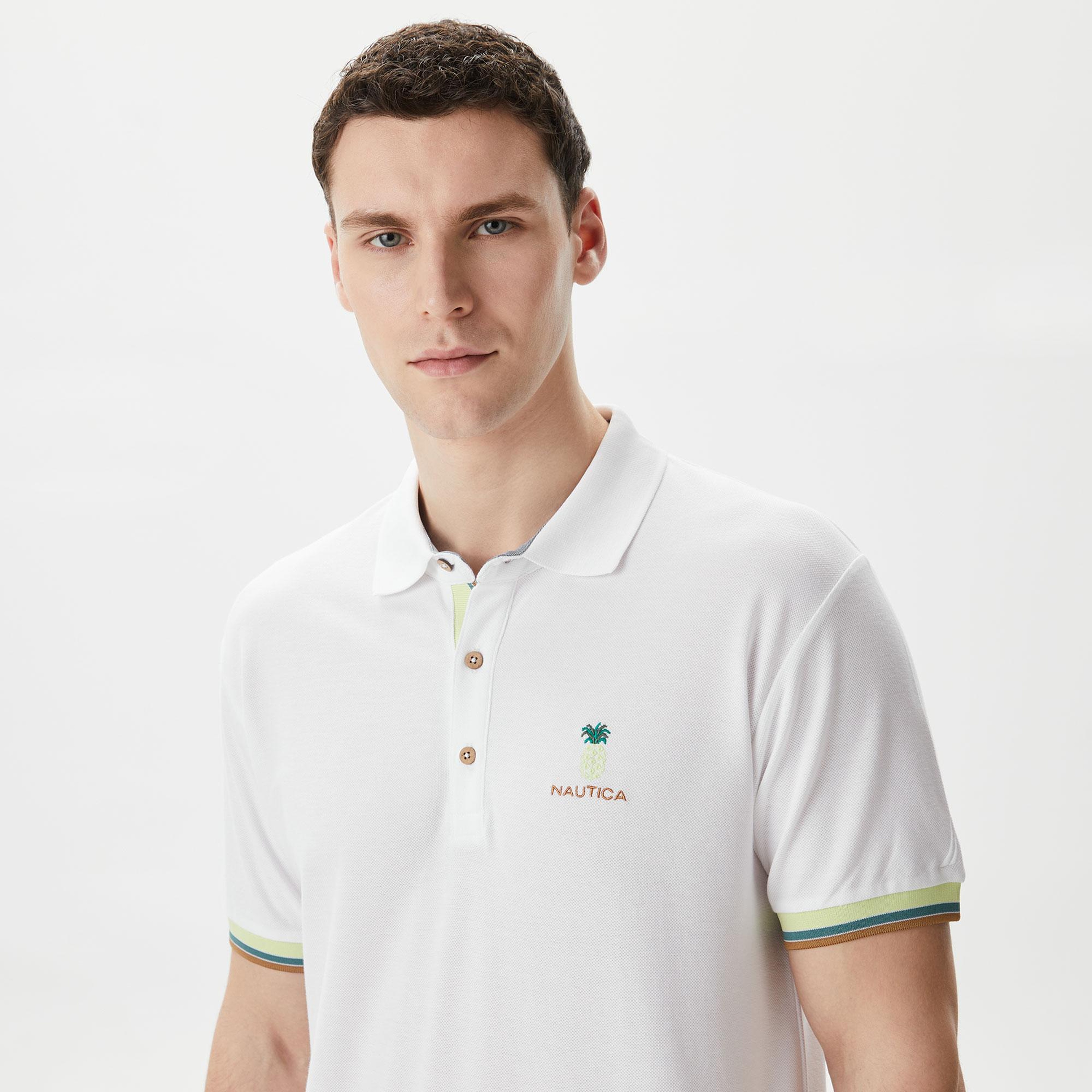 Nautica Erkek Beyaz Classic Fit Kısa Kollu Polo Yaka T-Shirt