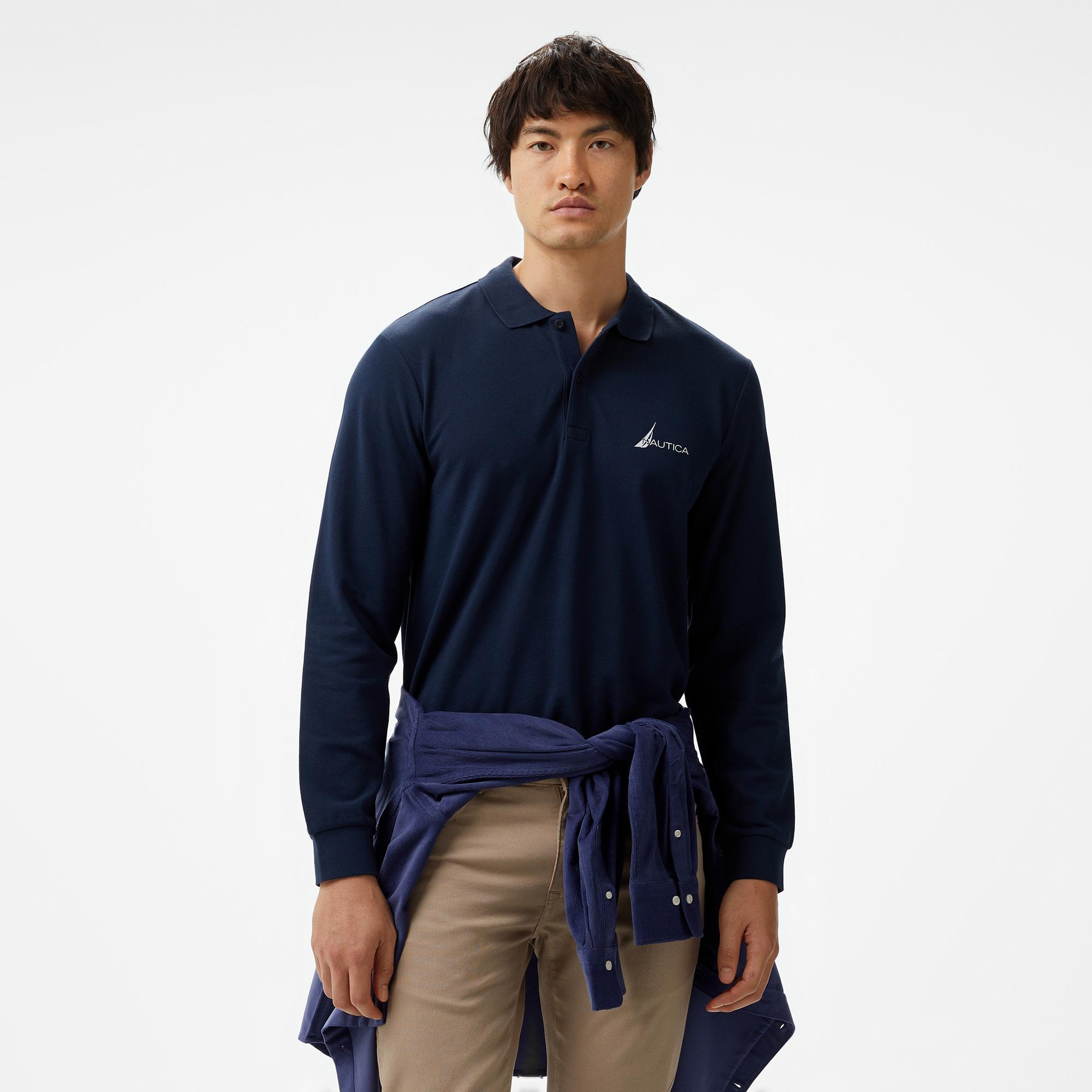 Nautica Erkek Lacivert Classic Fit Uzun Kollu Polo