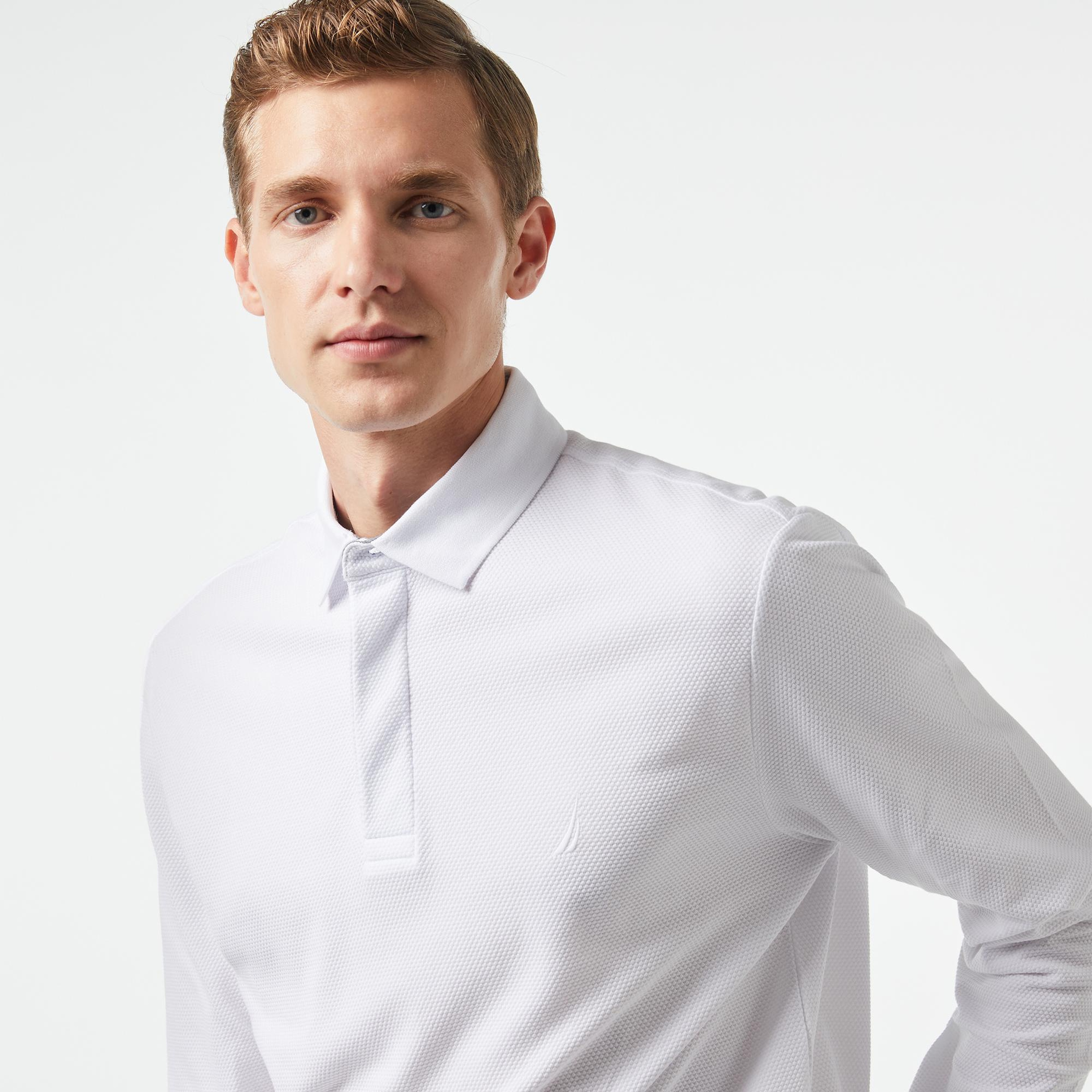 Nautica Erkek Beyaz Slim Fit Uzun Kollu Polo Yaka T-Shirt