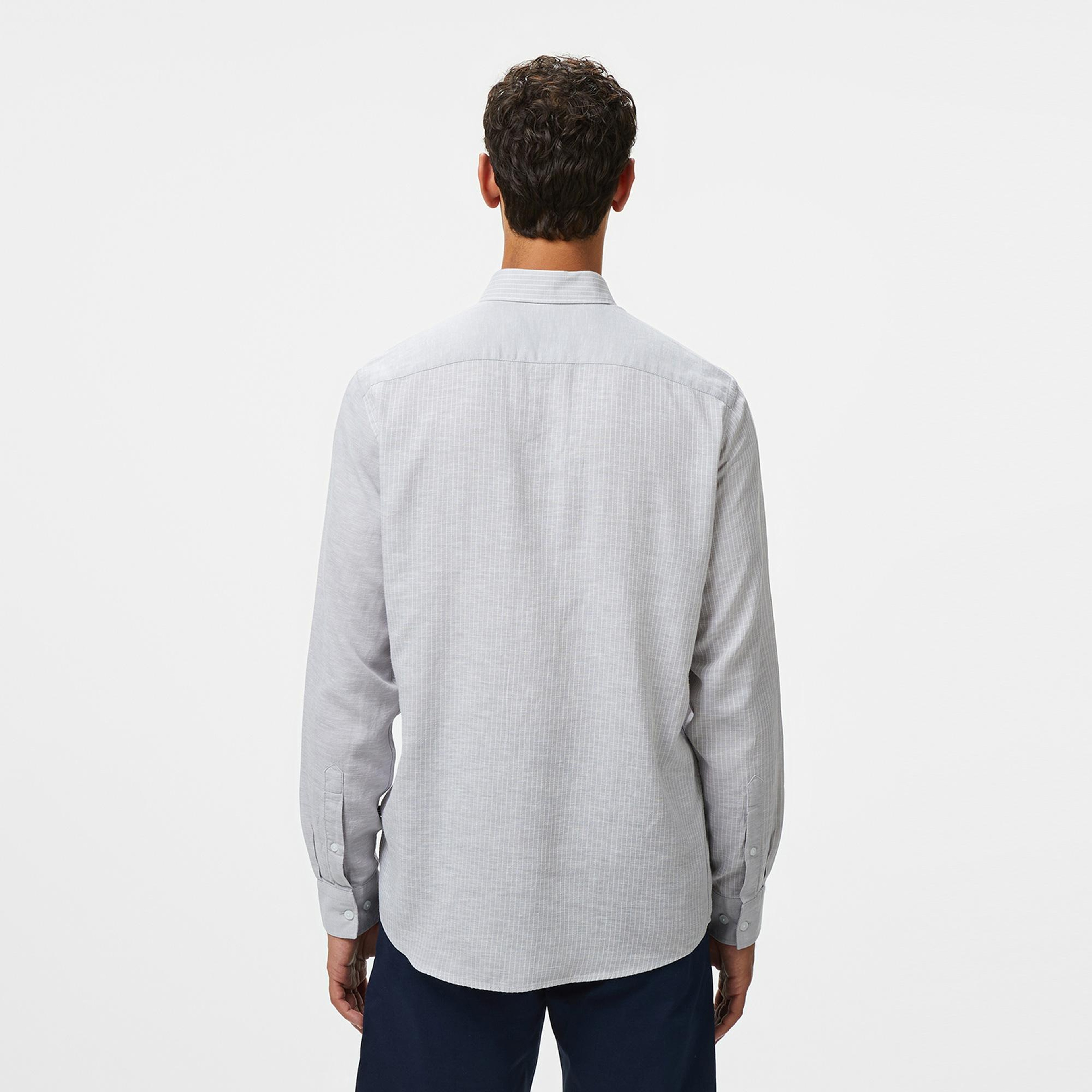 Nautica Erkek Gri Classic Fit Çizgili Gömlek