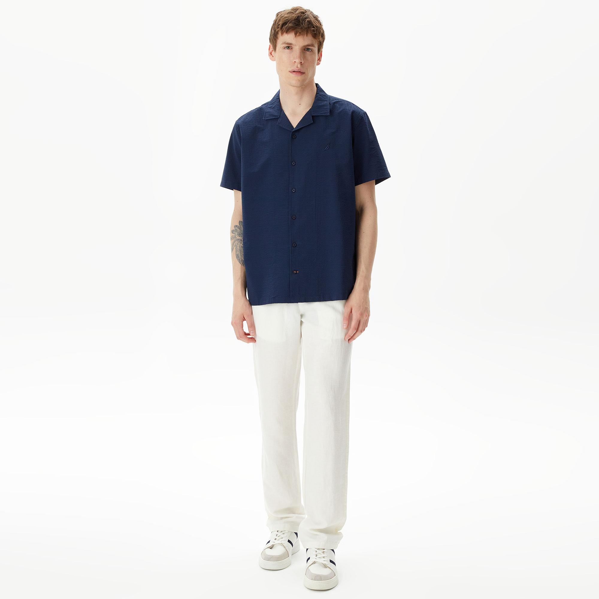 Nautica Erkek Lacivert Classic Fit Kısa Kollu Gömlek