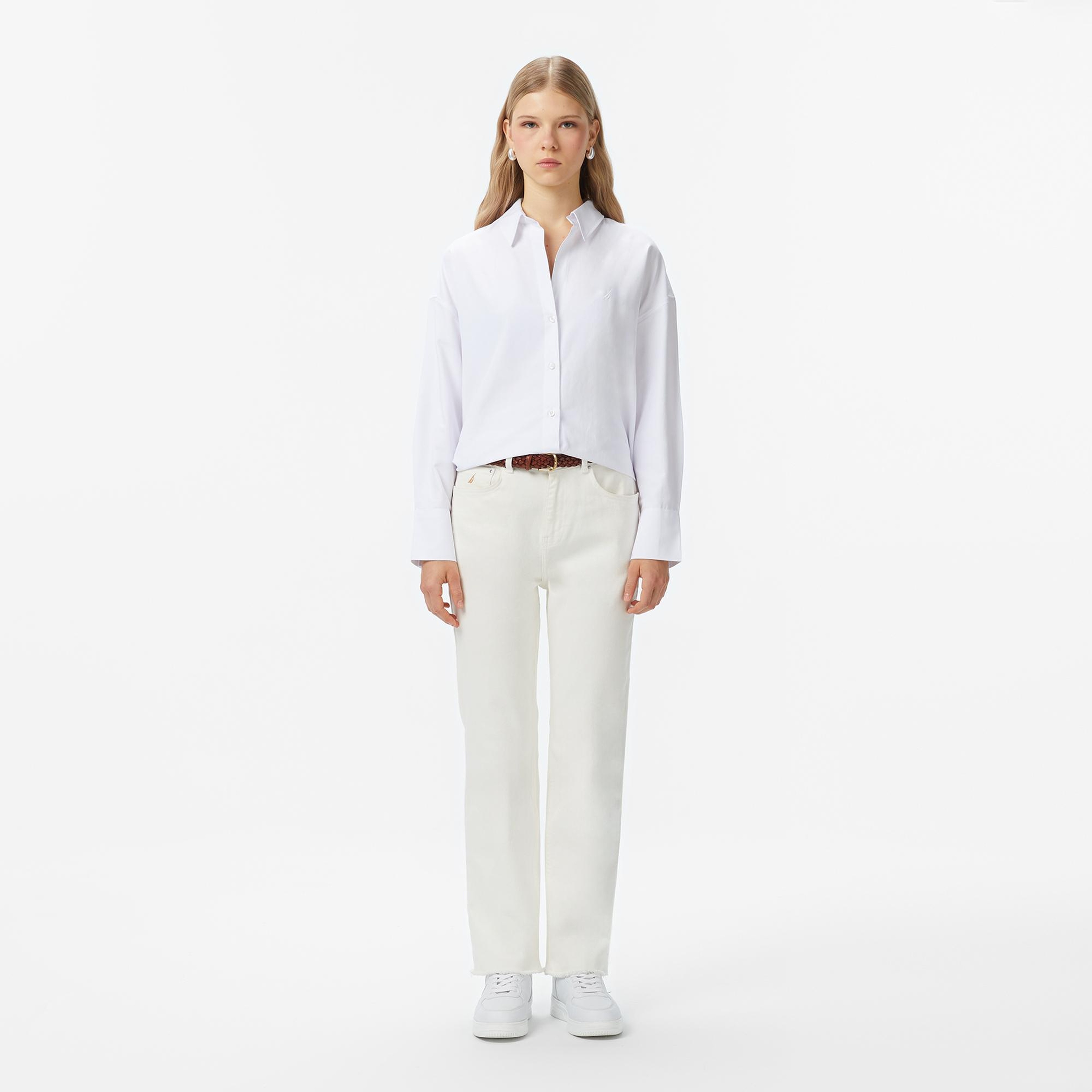 Nautica Kadın Beyaz Oversize Gömlek