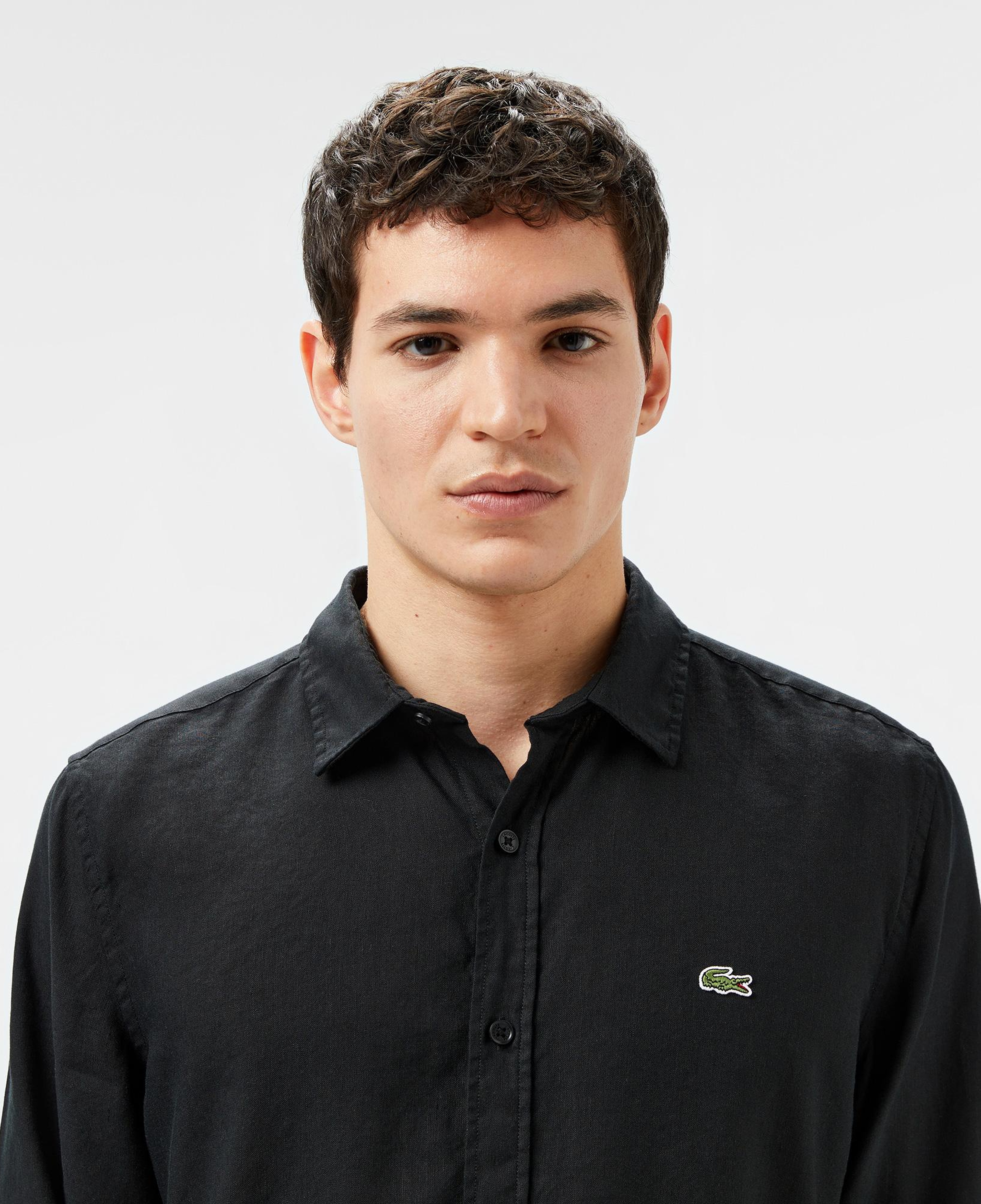 Erkek Slim Fit Keten Siyah Gömlek