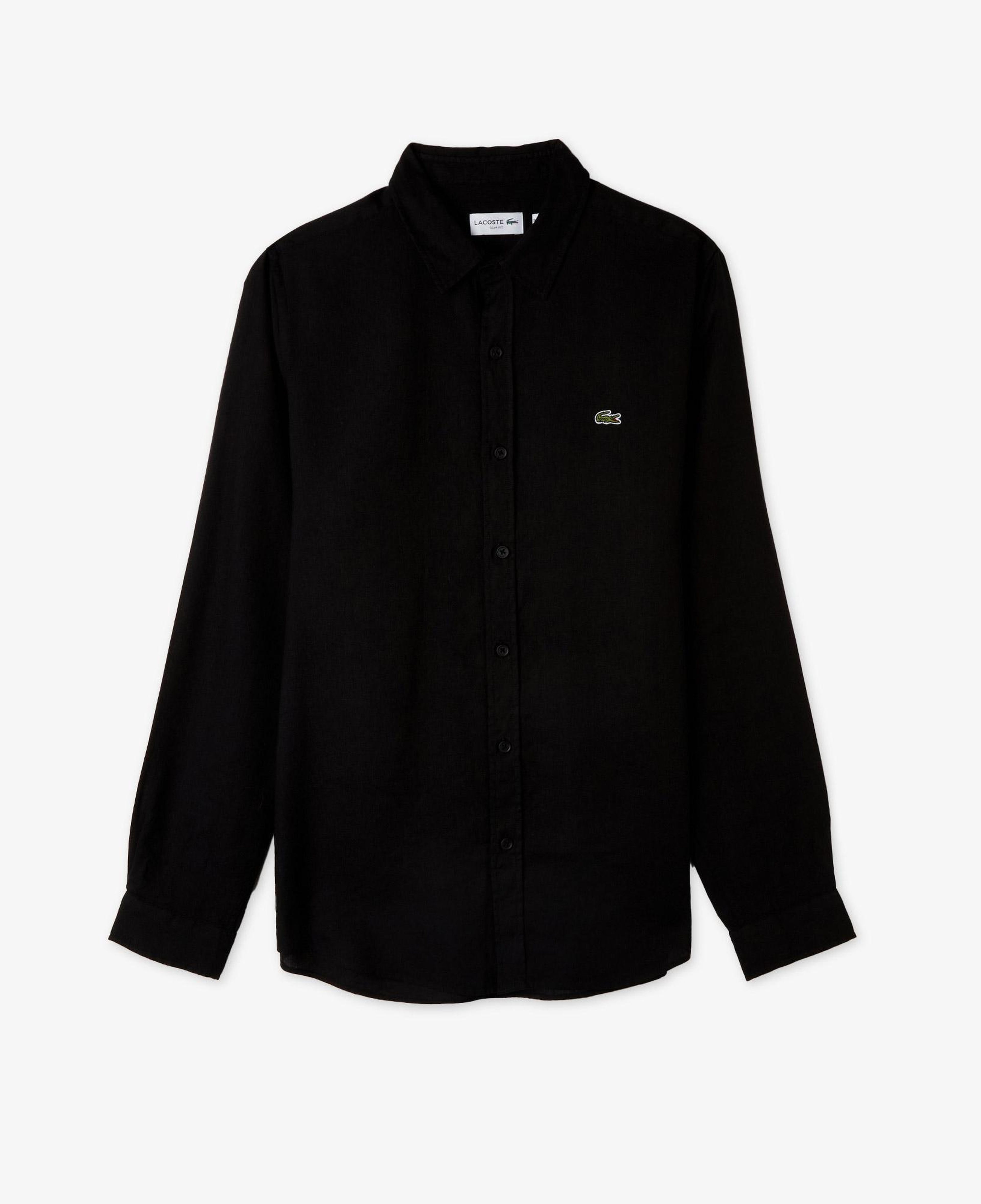 Erkek Slim Fit Keten Siyah Gömlek