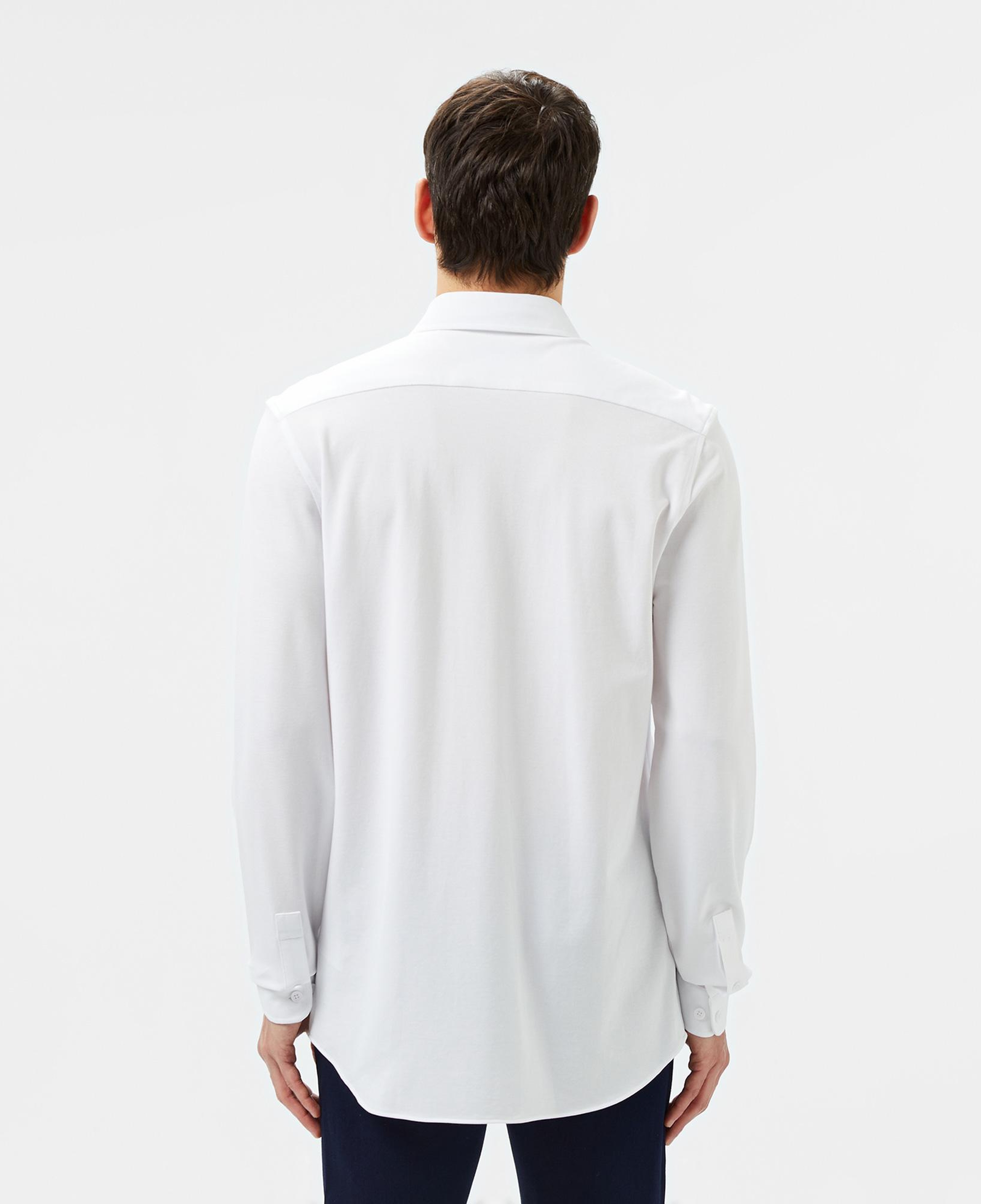 Erkek Slim Fit Düğmeli Yaka Beyaz Gömlek