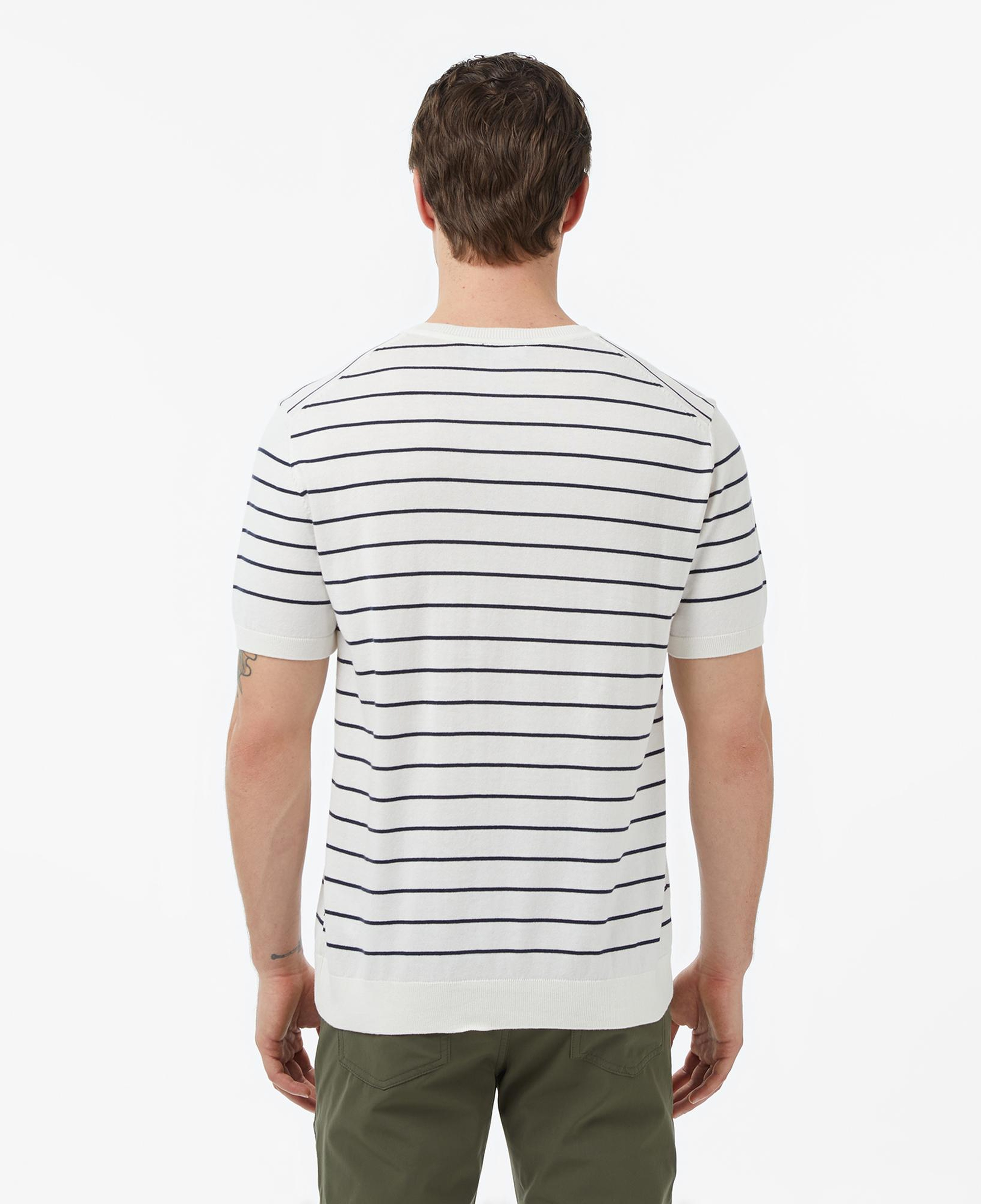 Nautica Erkek Krem Regular Fit Kısa Kollu Çizgili Triko