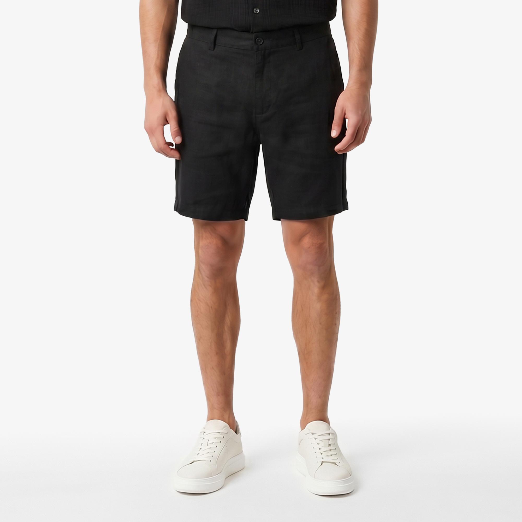 Nautica Erkek Siyah Regular Fit Keten Şort
