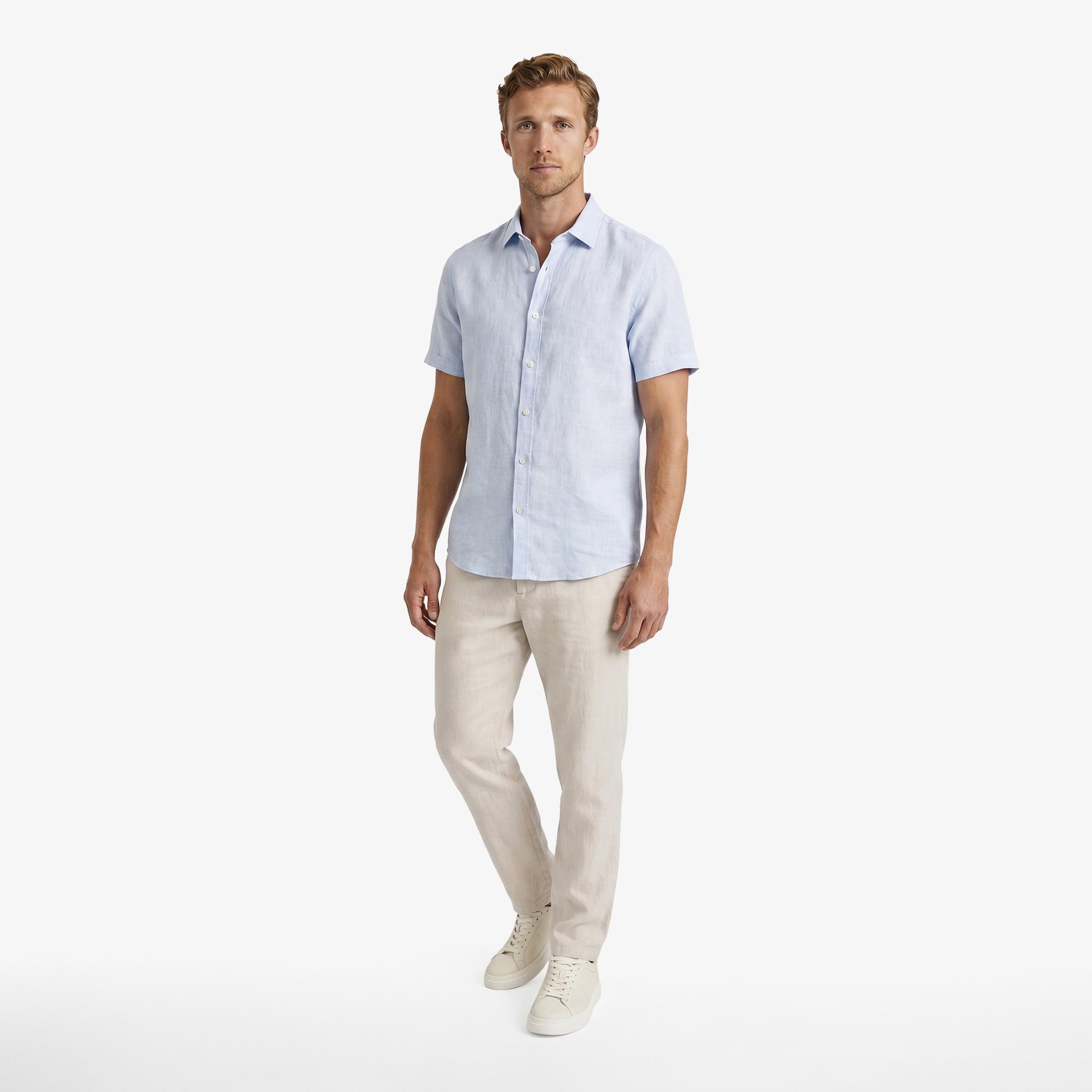 Nautica Erkek Mavi Regular Fit Kısa Kollu Keten Gömlek