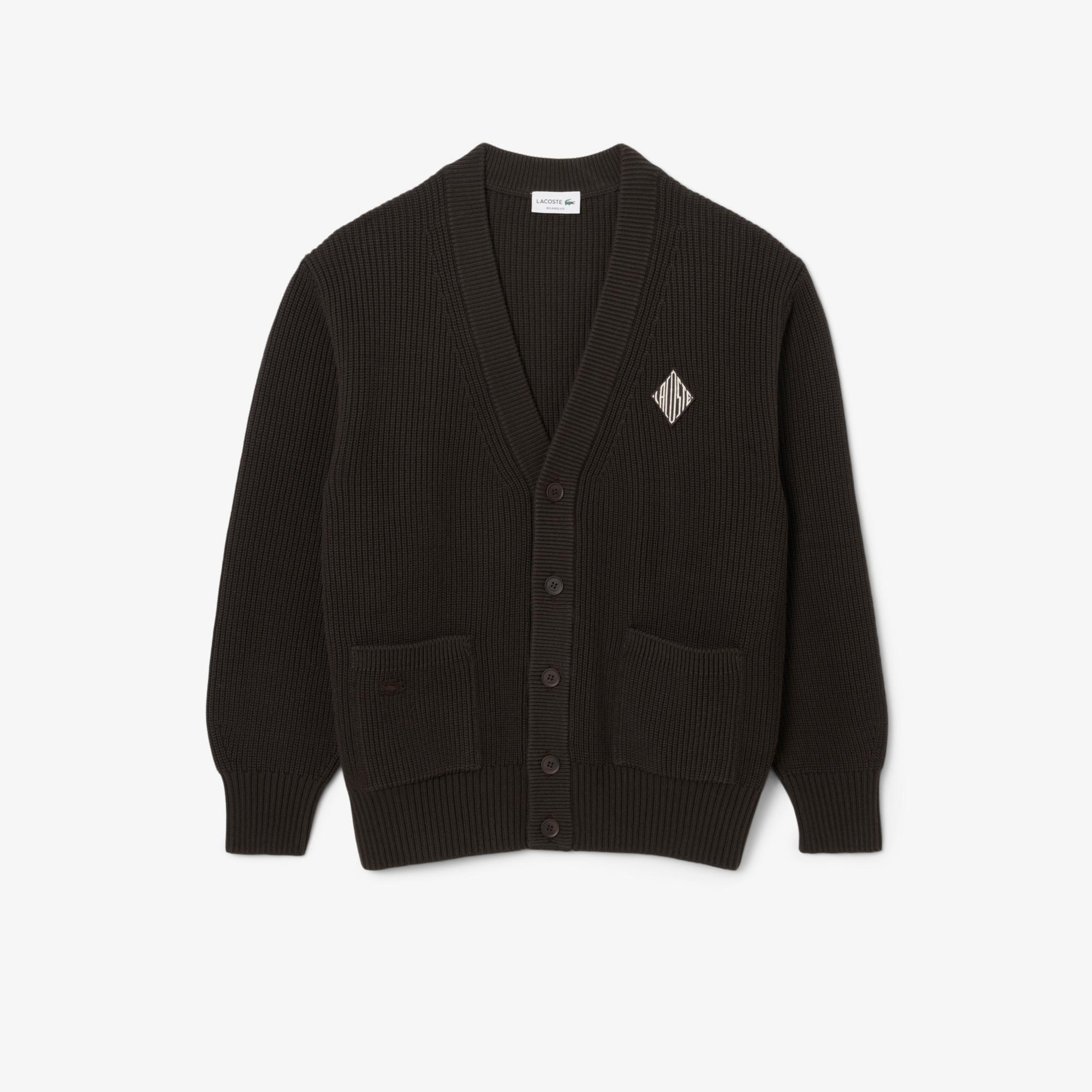 Erkek Relaxed Fit V Yaka Koyu Kahverengi Hırka