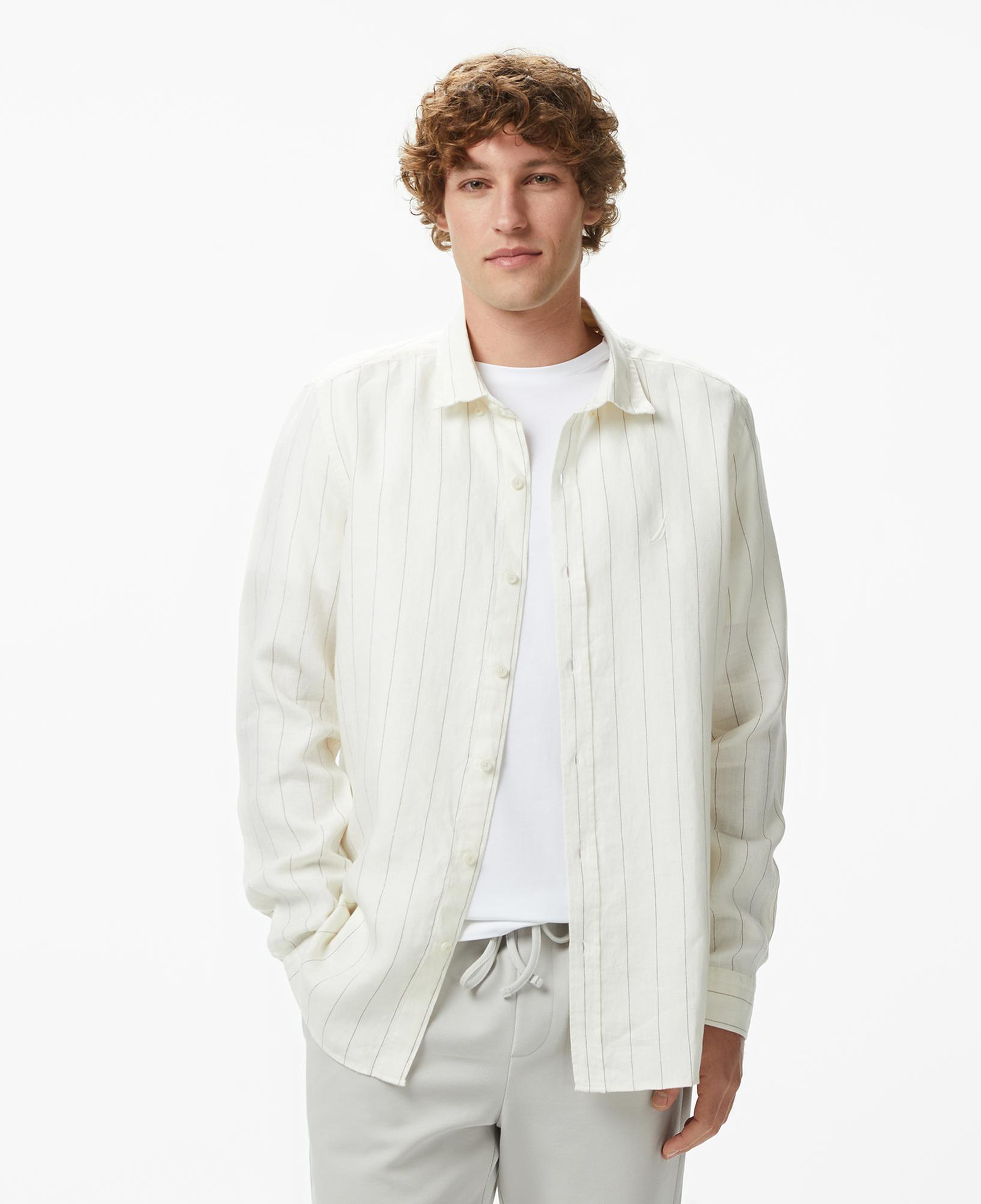Nautica Erkek Krem Regular Fit Çizgili Gömlek
