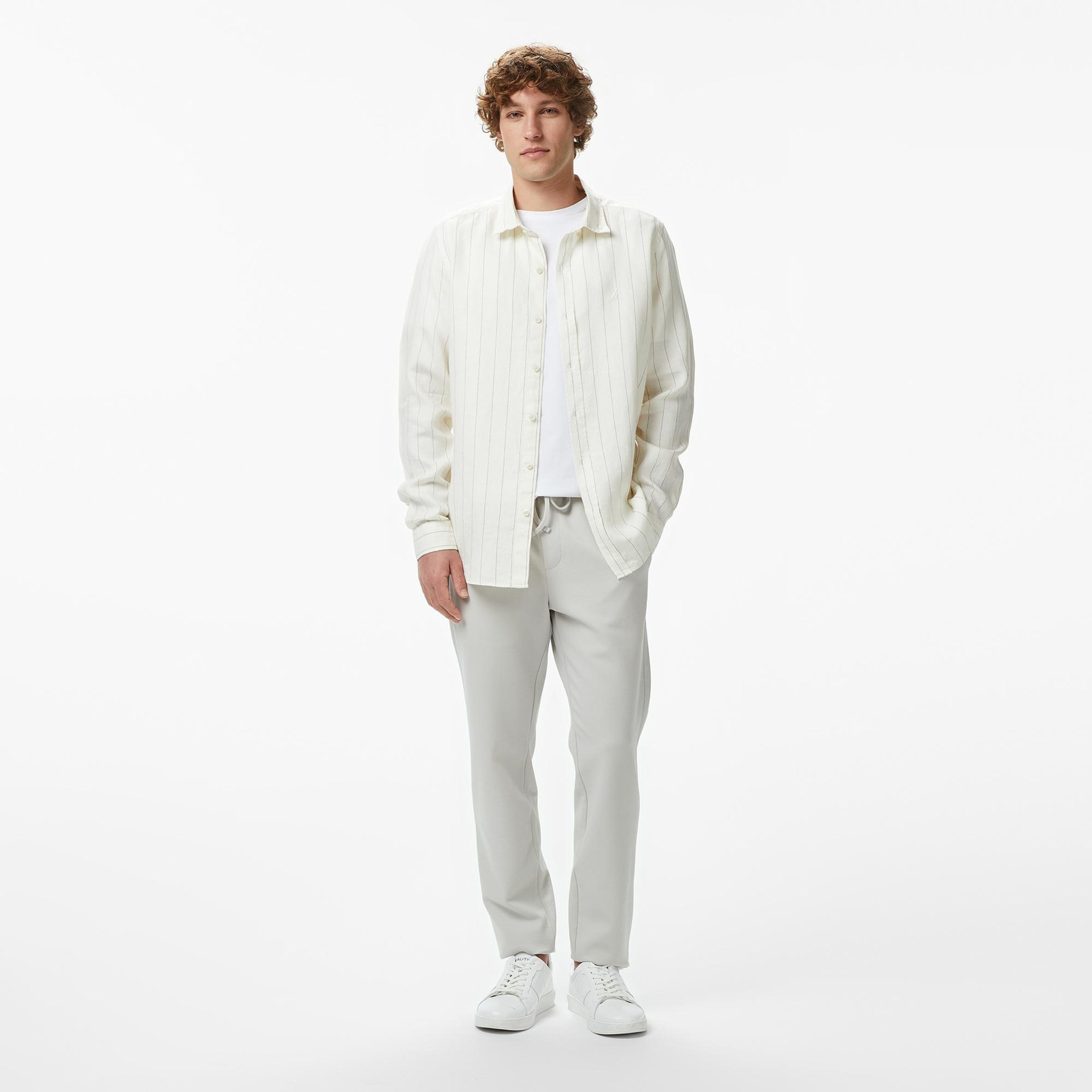 Nautica Erkek Krem Regular Fit Çizgili Gömlek