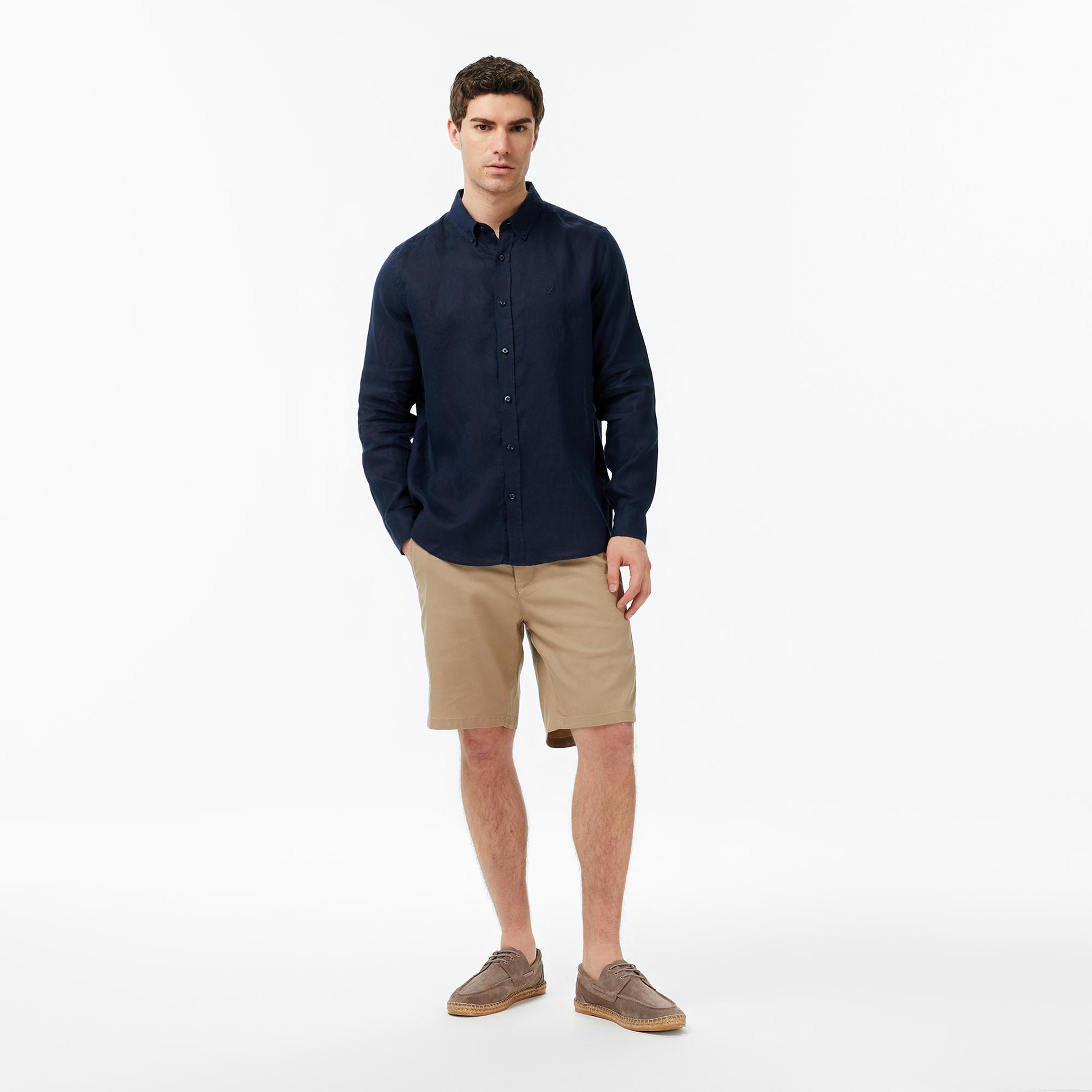 Nautica Erkek Lacivert Regular Fit Keten Gömlek