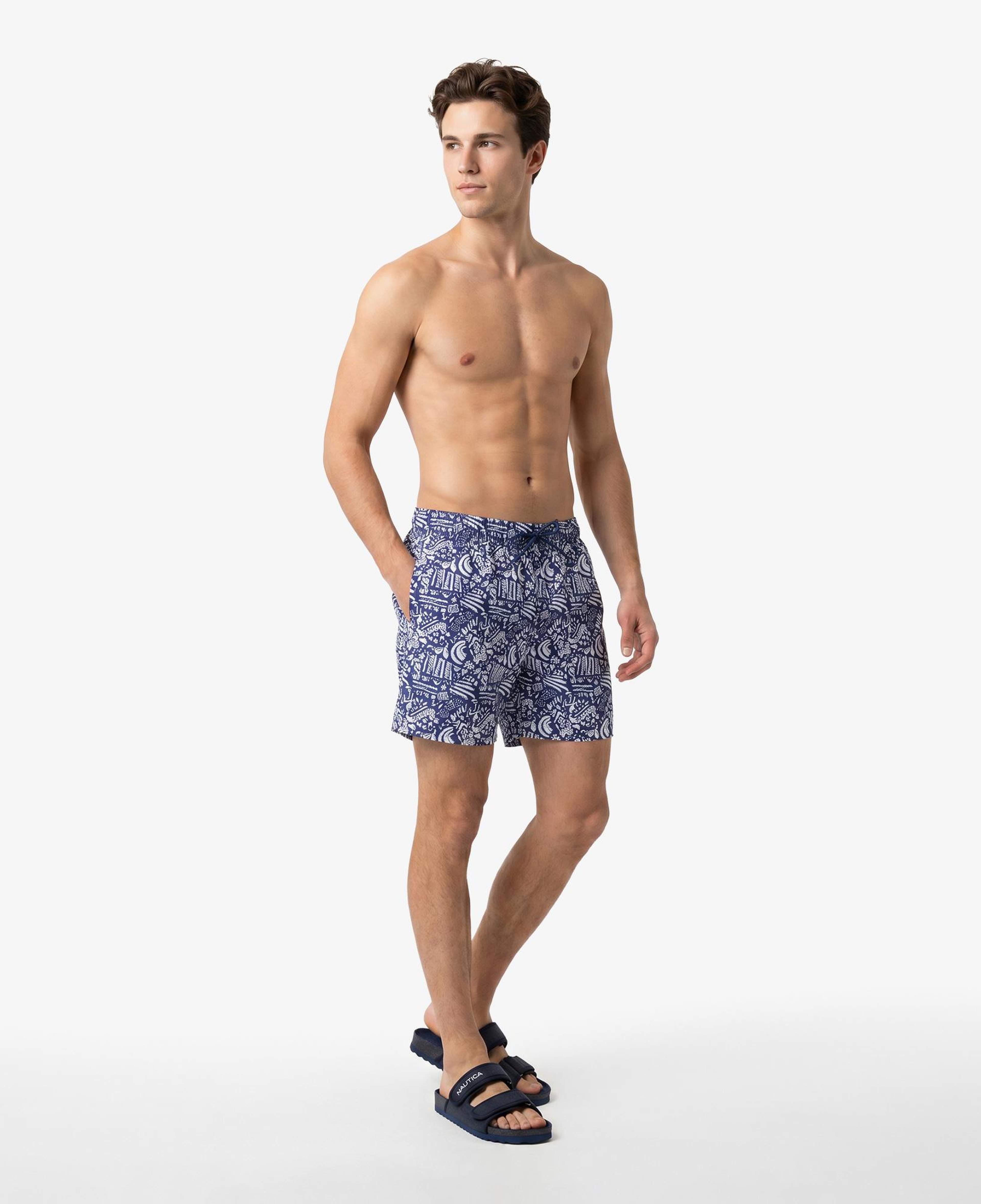 Nautica Erkek Lacivert Regular Fit Desenli Deniz Şortu