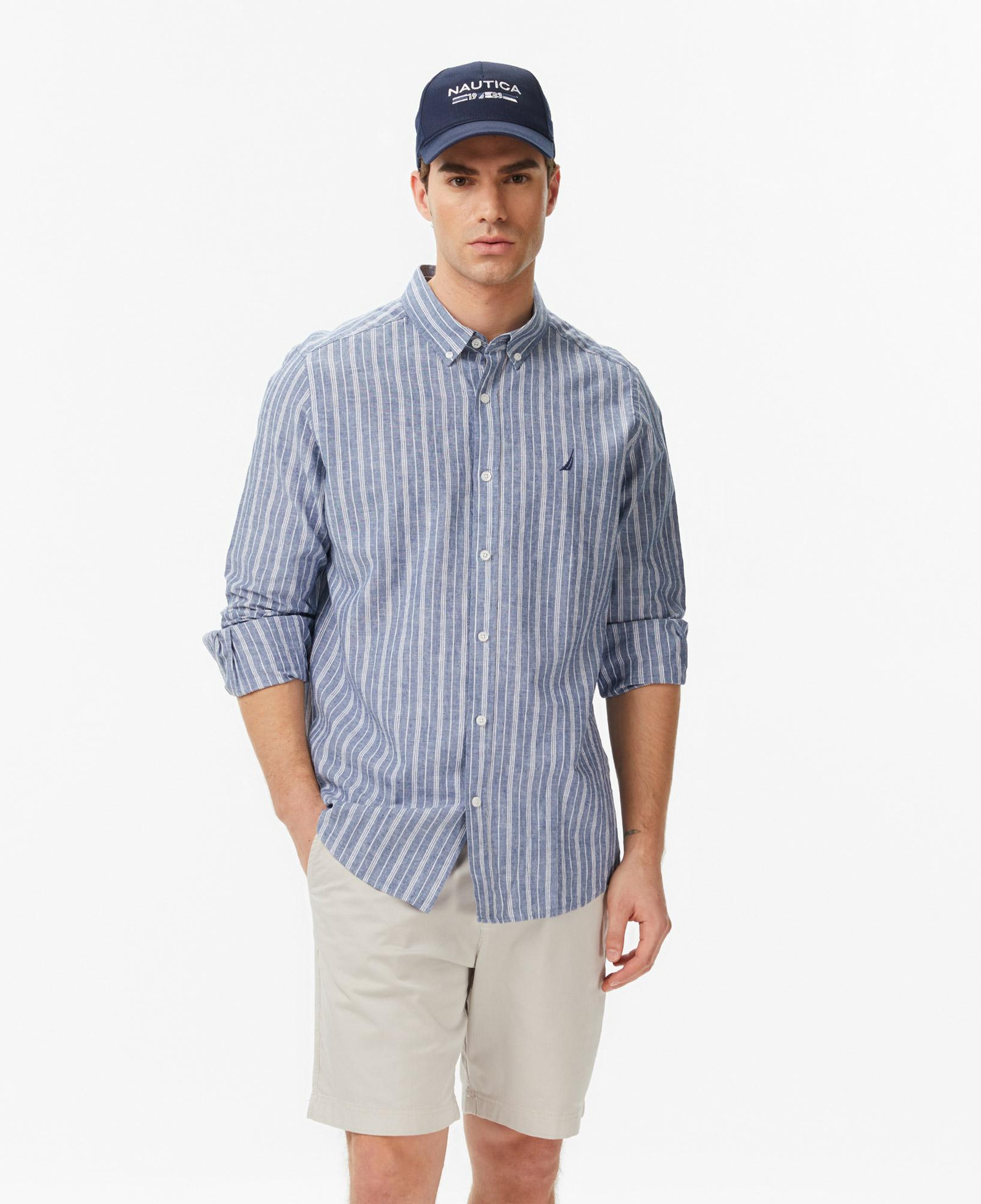 Nautica Erkek Mavi Regular Fit Çizgili Gömlek